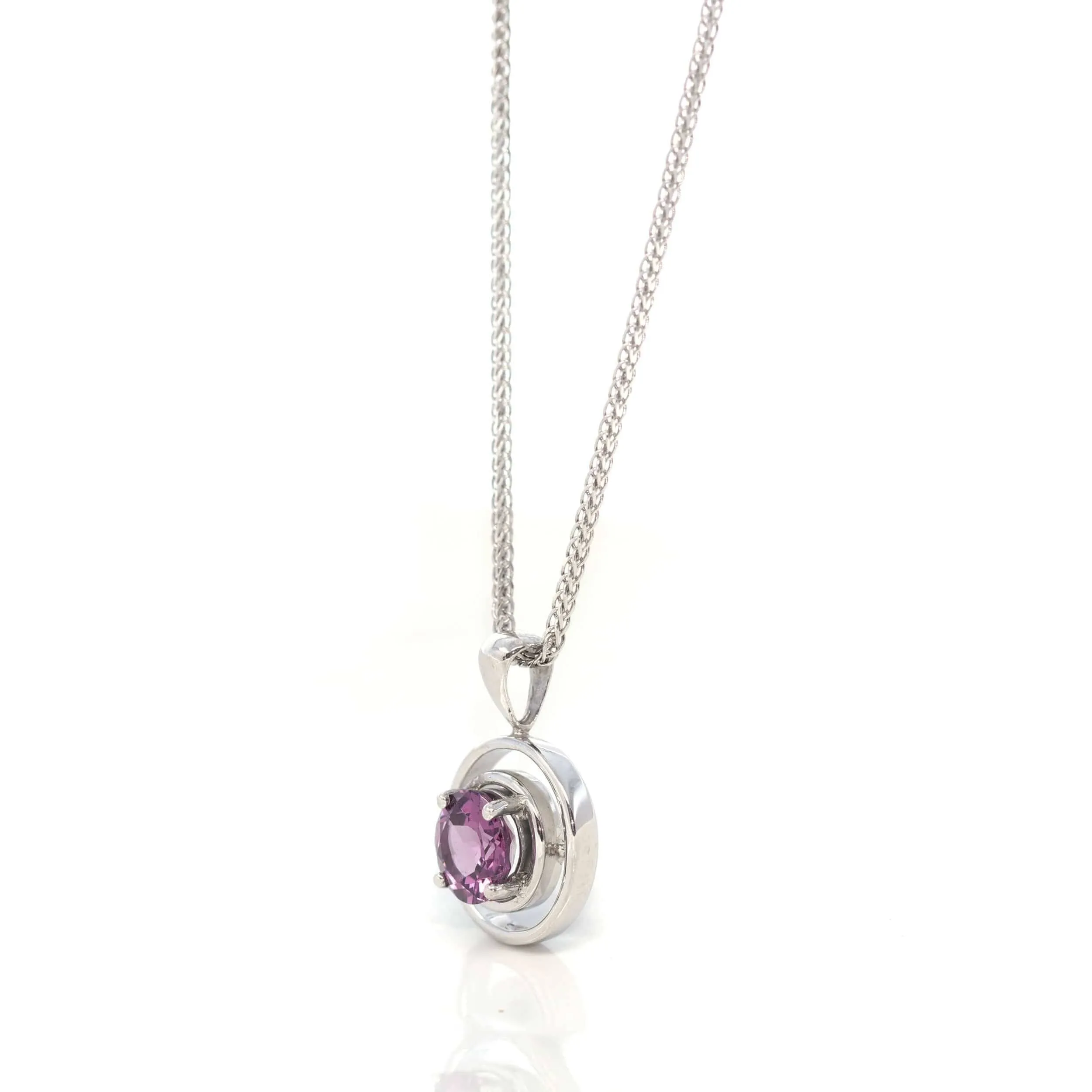 14k White Gold Genuine AAA Royal Garnet Pendant Necklace
