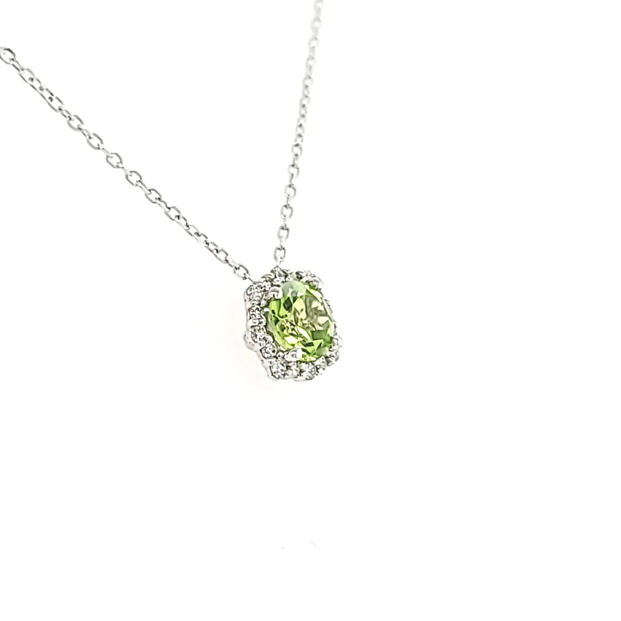 14k White Gold Peridot & Diamond Necklace (I7025)
