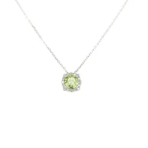 14k White Gold Peridot & Diamond Necklace (I7025)
