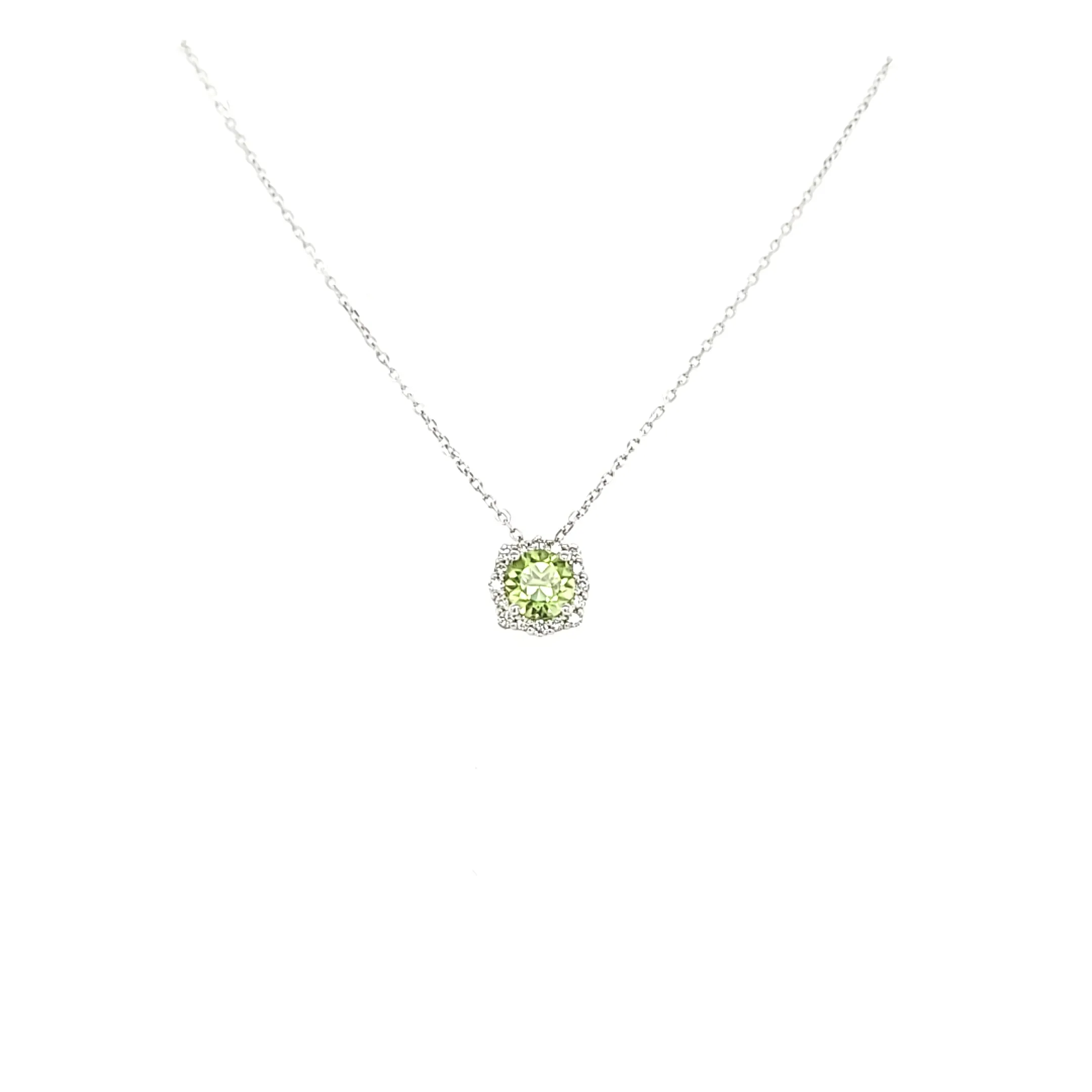 14k White Gold Peridot & Diamond Necklace (I7025)
