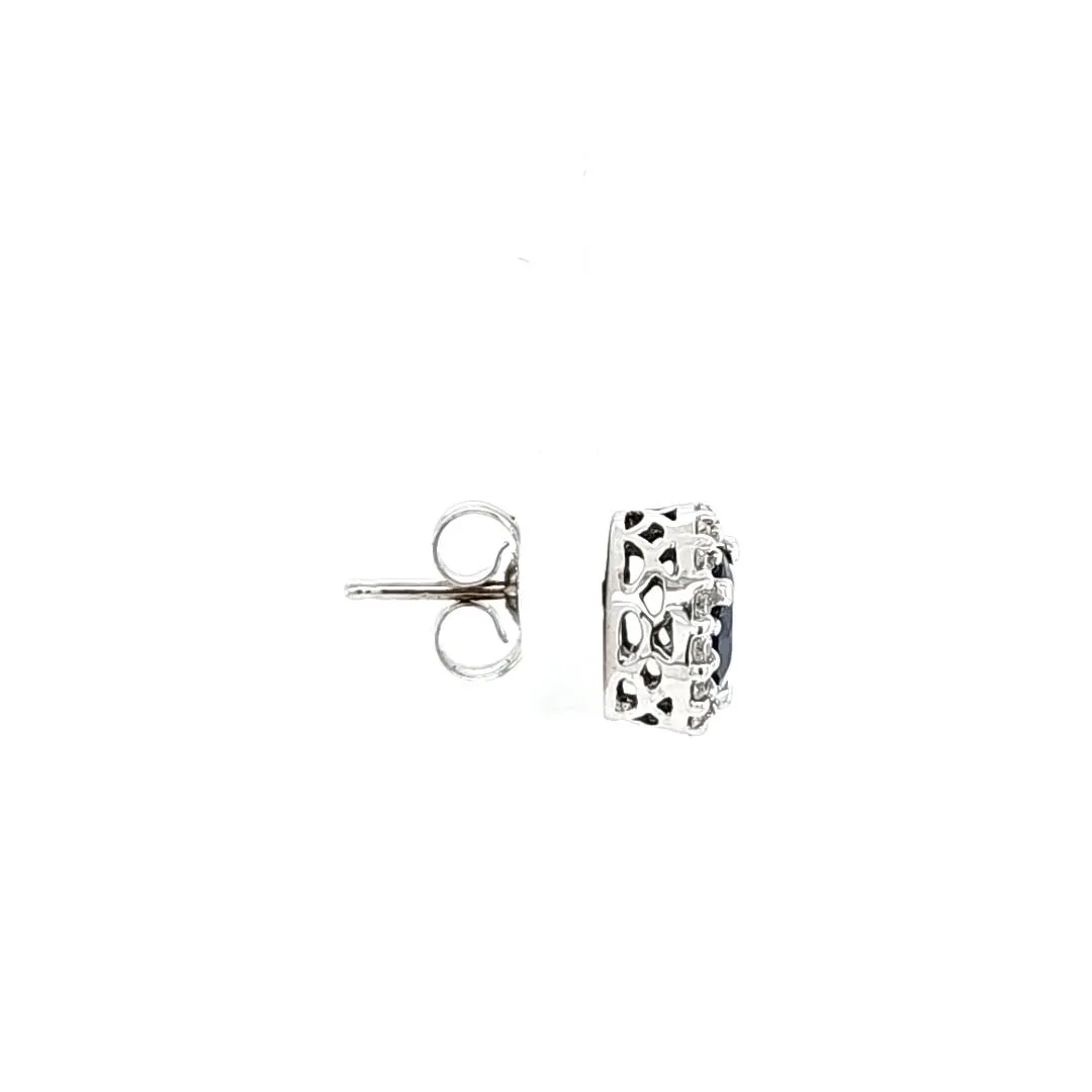 14k White Gold Sapphire & Diamond Stud Earrings (I2929)