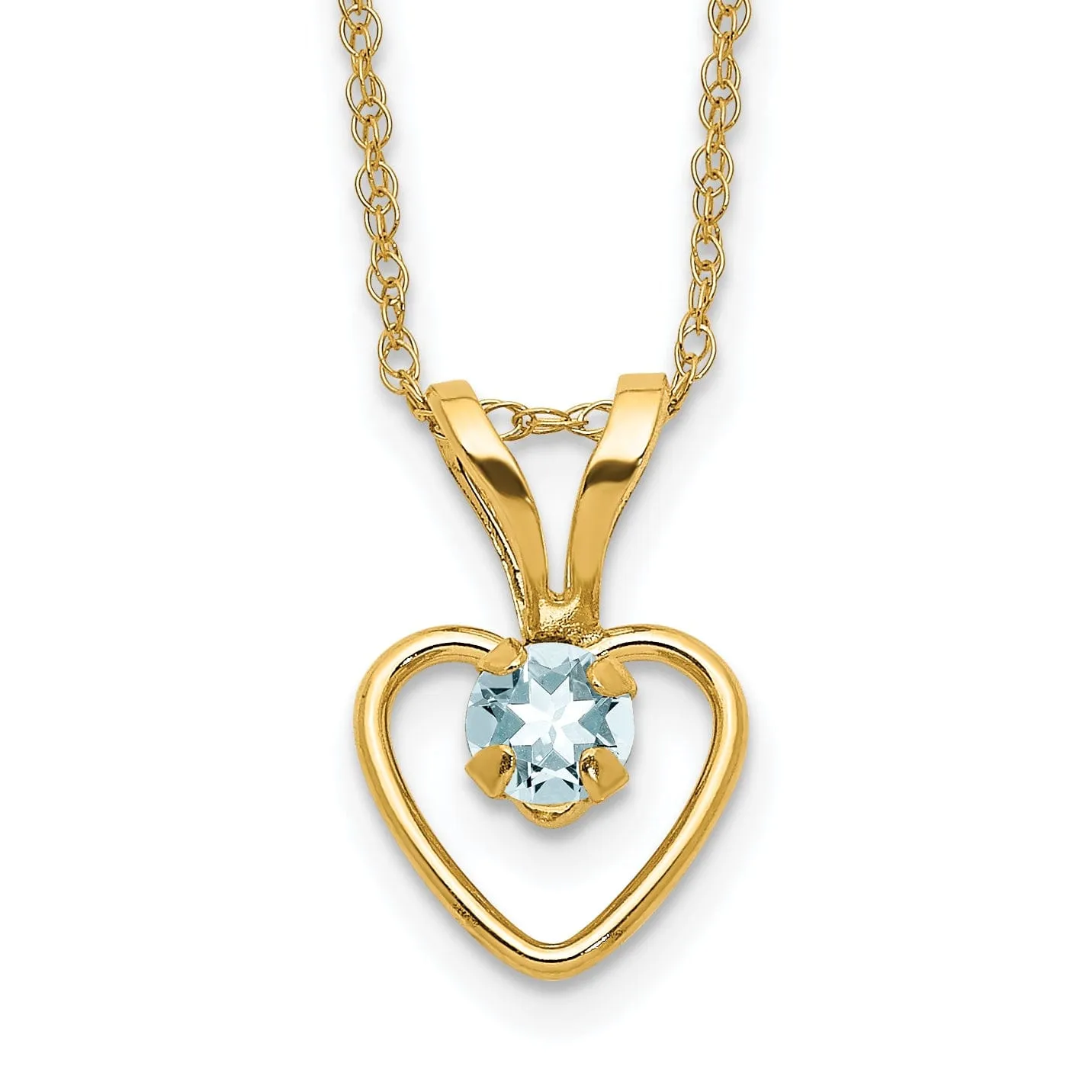 14k Yellow Gold Aquamarine Heart Necklace