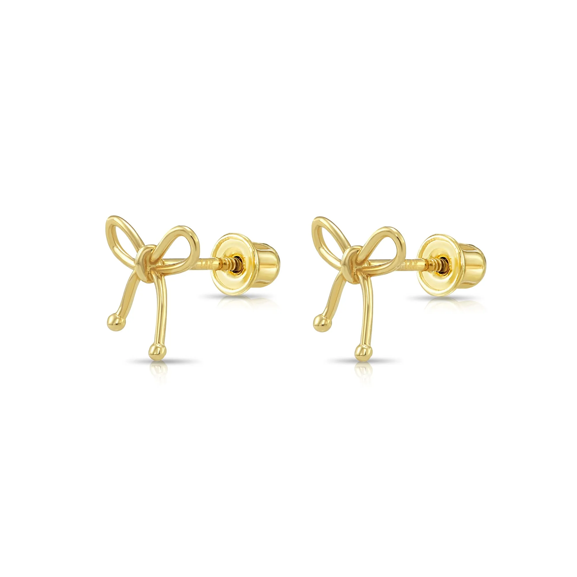14k Yellow Gold Bow Strings Stud Earrings with Screwbacks