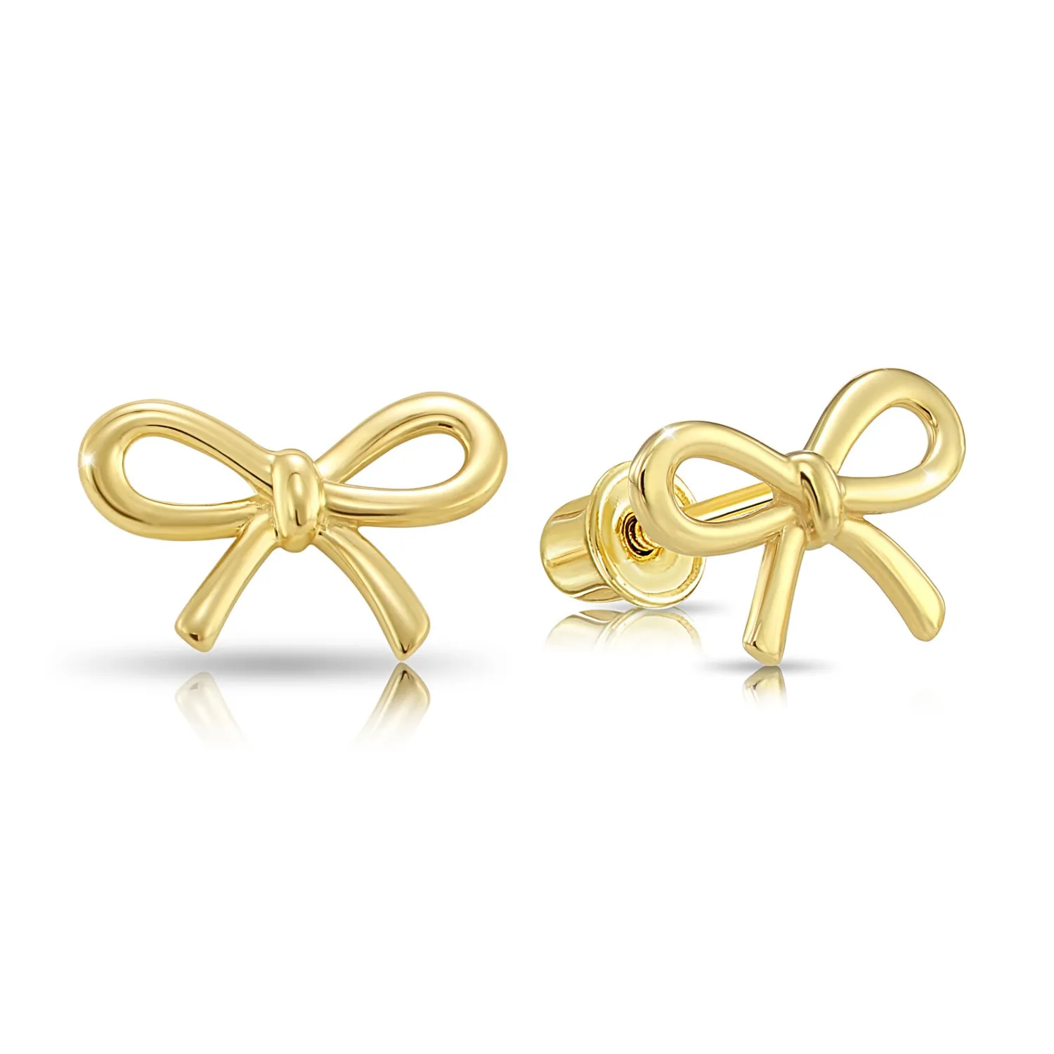 14k Yellow Gold Bow Stud Earrings with Screwbacks