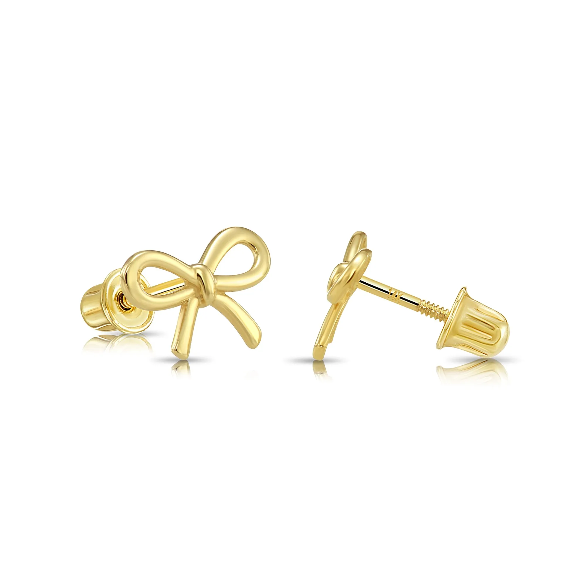 14k Yellow Gold Bow Stud Earrings with Screwbacks