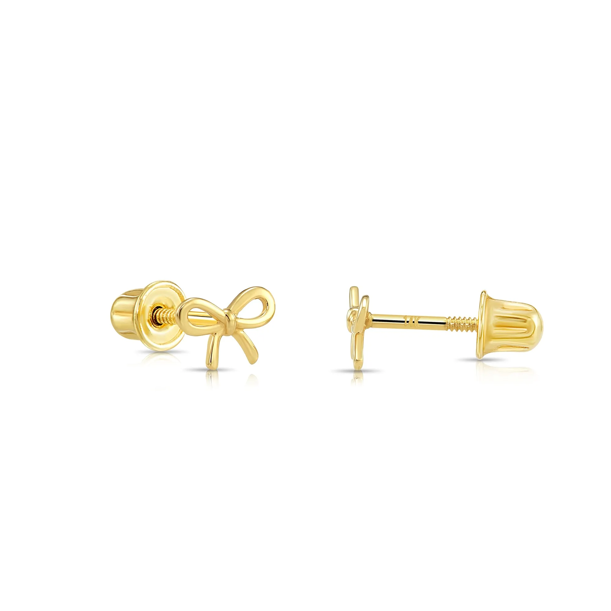 14k Yellow Gold Bow Stud Earrings with Screwbacks
