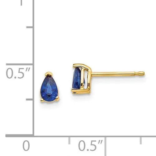 14KT GOLD 0.60 CTW PEAR BLUE SAPPHIRE STUD EARRINGS
