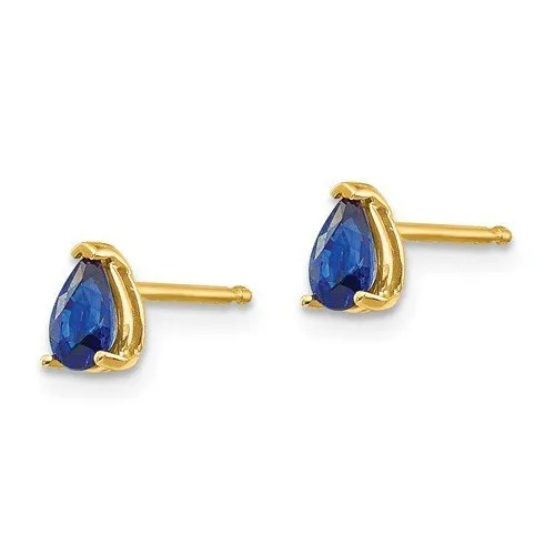 14KT GOLD 0.60 CTW PEAR BLUE SAPPHIRE STUD EARRINGS