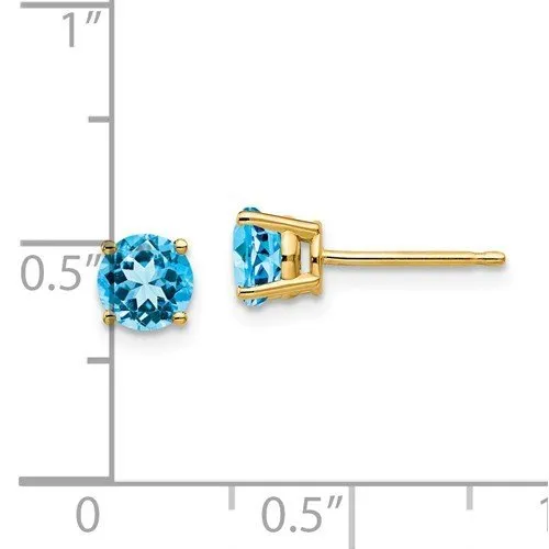 14KT GOLD 1.20 CARAT ROUND SWISS BLUE TOPAZ EARRINGS