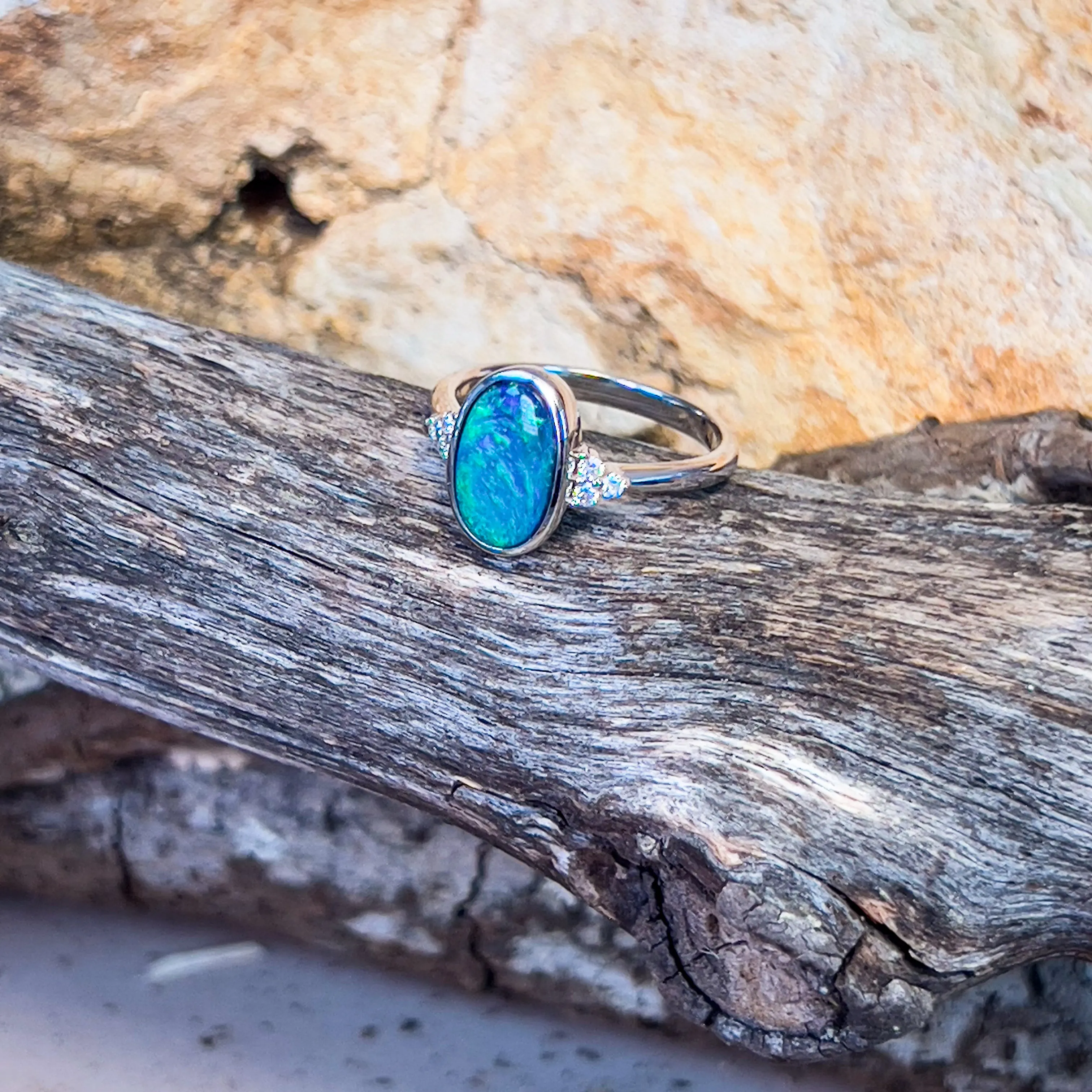14kt White Gold Black Opal 1.43ct and diamond ring
