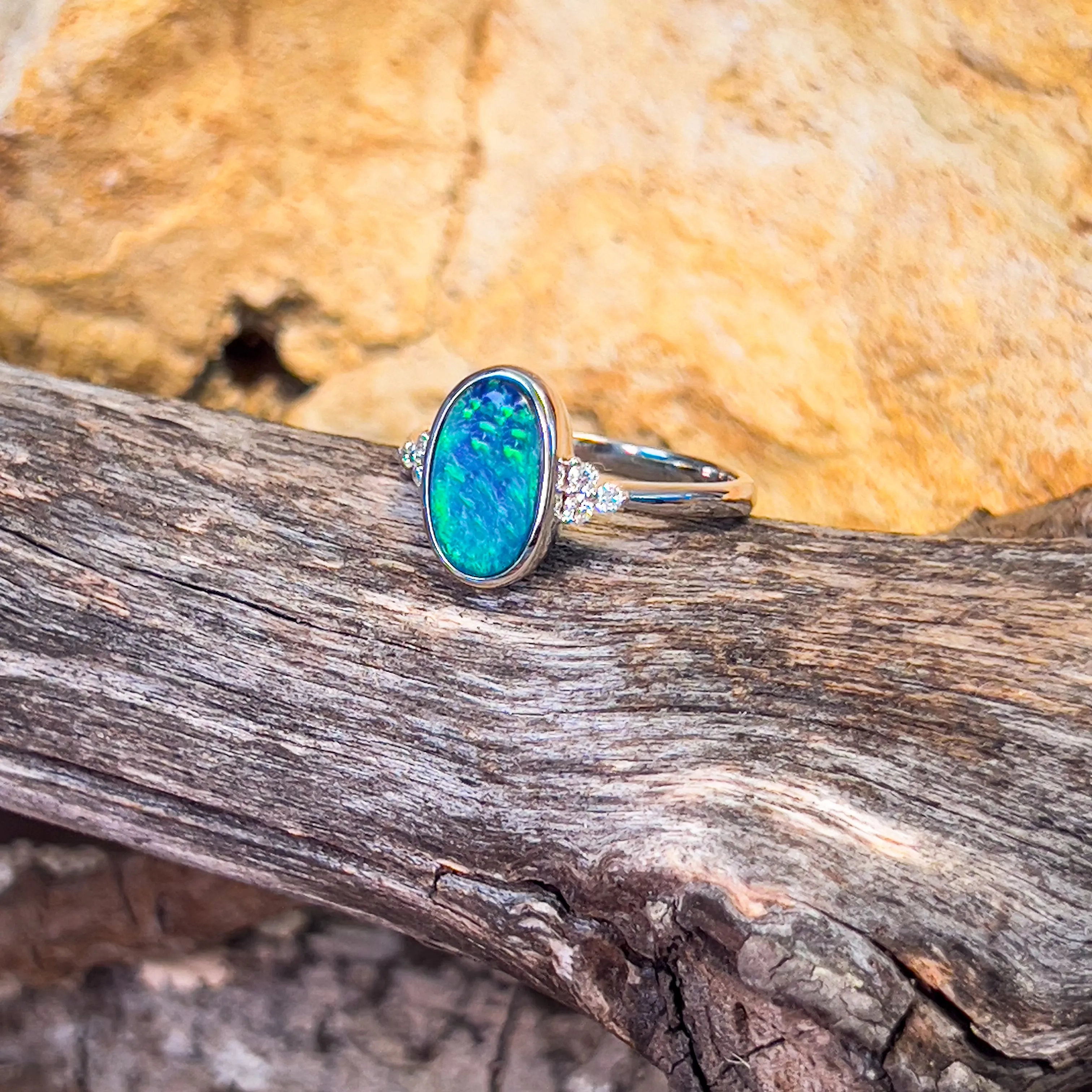 14kt White Gold Black Opal 1.43ct and diamond ring