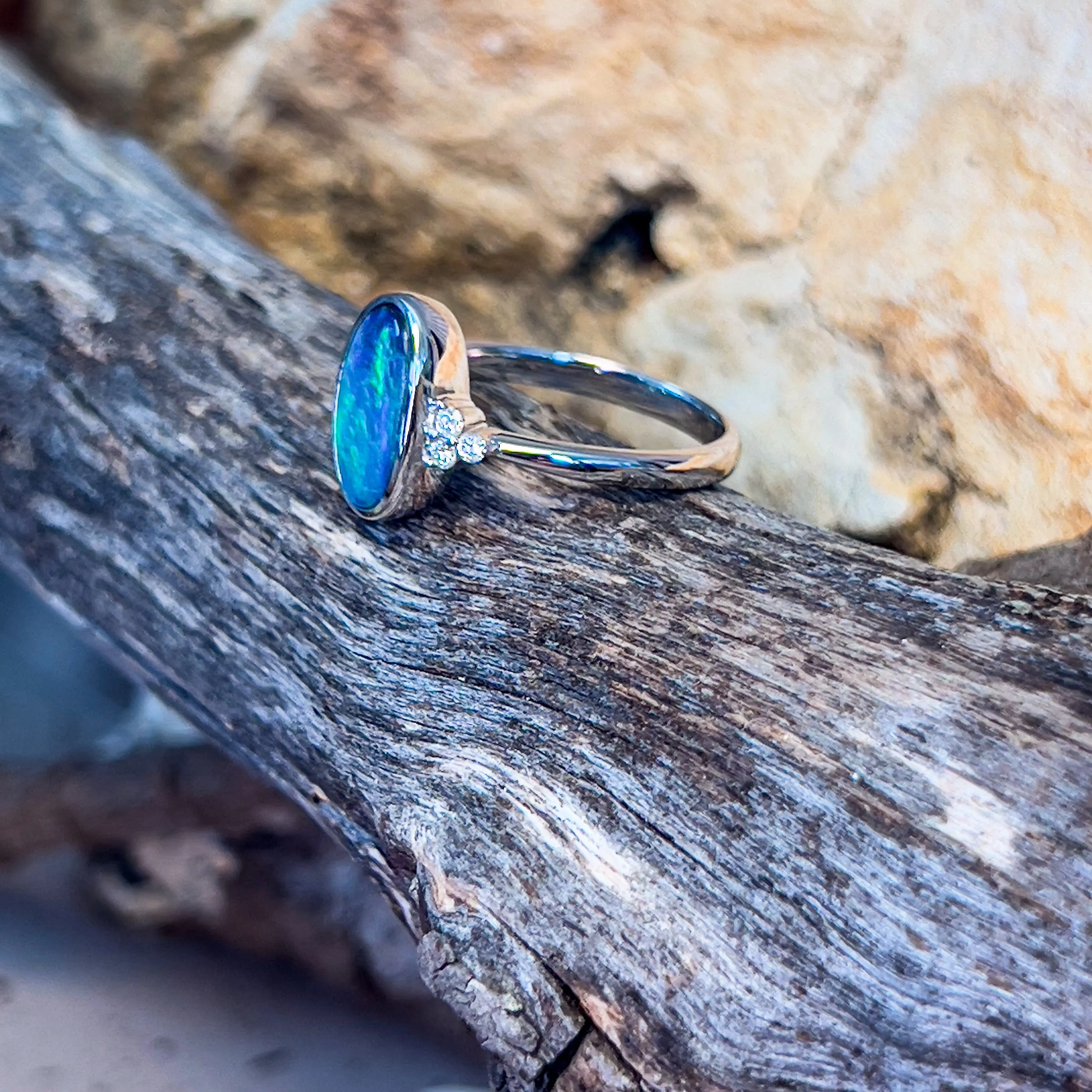 14kt White Gold Black Opal 1.43ct and diamond ring