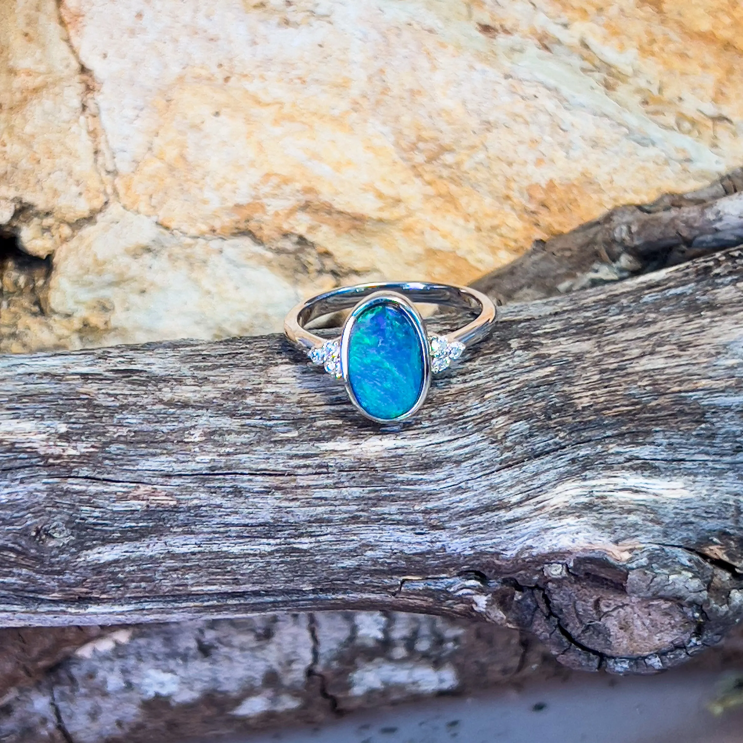 14kt White Gold Black Opal 1.43ct and diamond ring