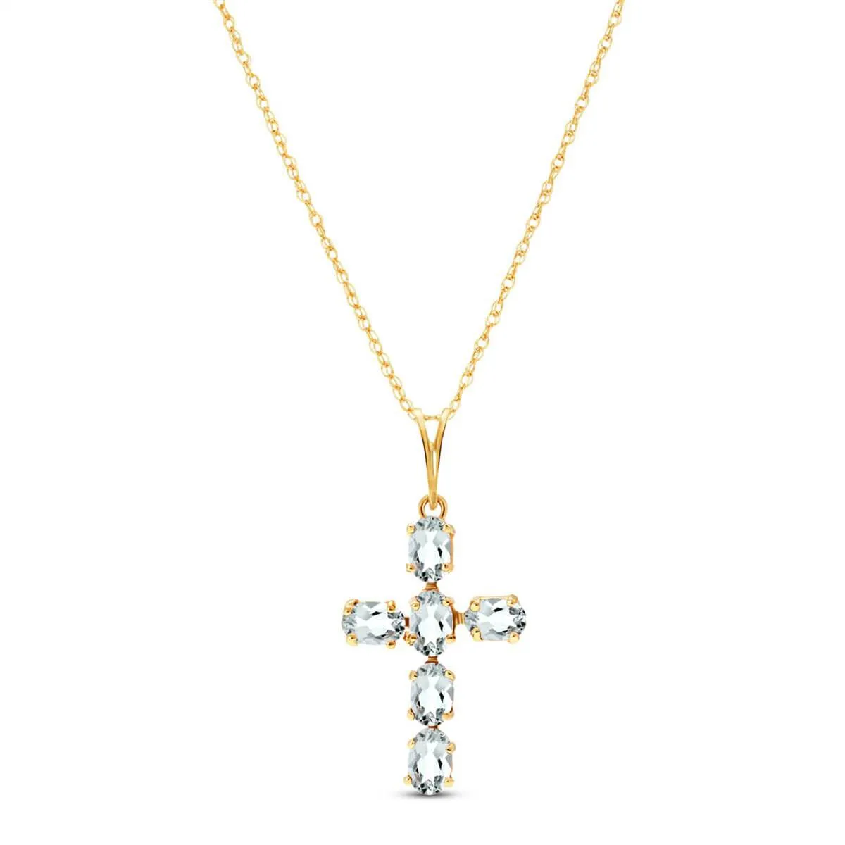 1.5 Carat 14K Solid Yellow Gold Cross Necklace Natural Aquamarine