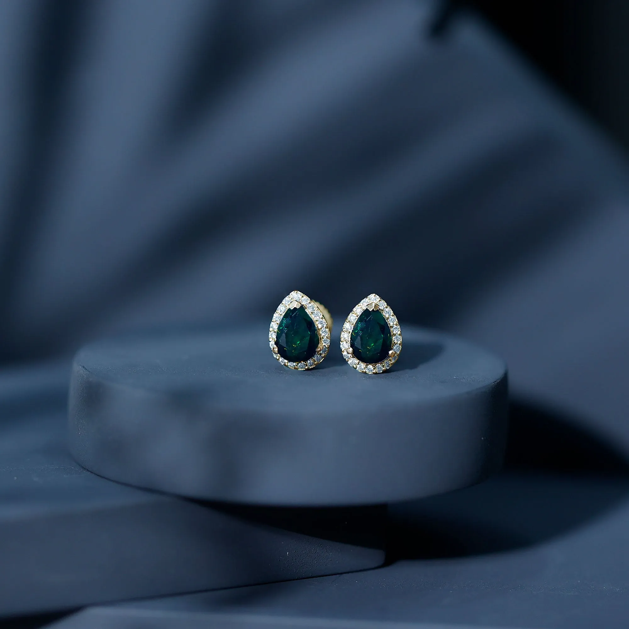 1.5 CT Classic Pear Cut Black Opal and Moissanite Halo Stud Earrings