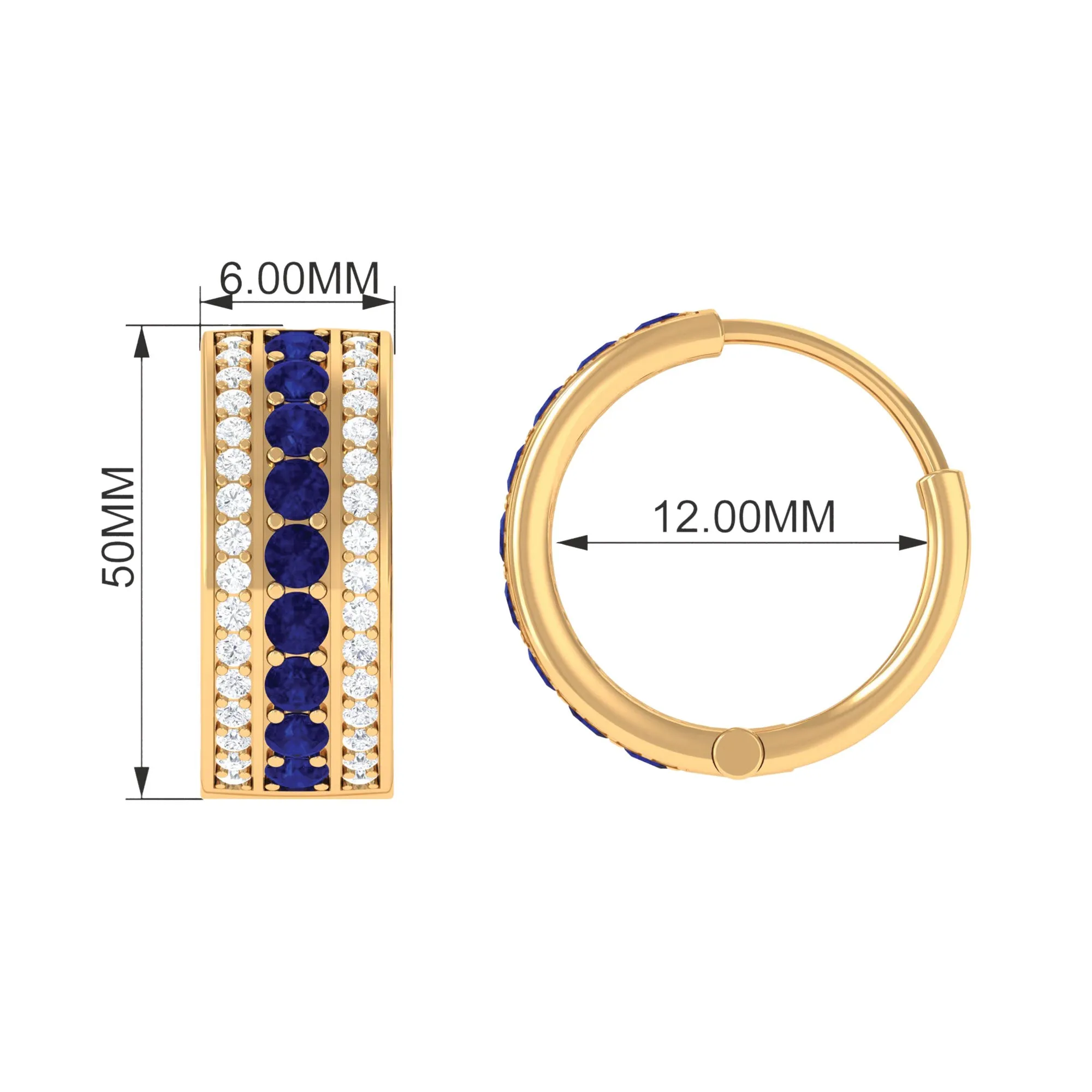 1.50 CT Created Blue Sapphire and Diamond Wide Hoop Drop Earrings