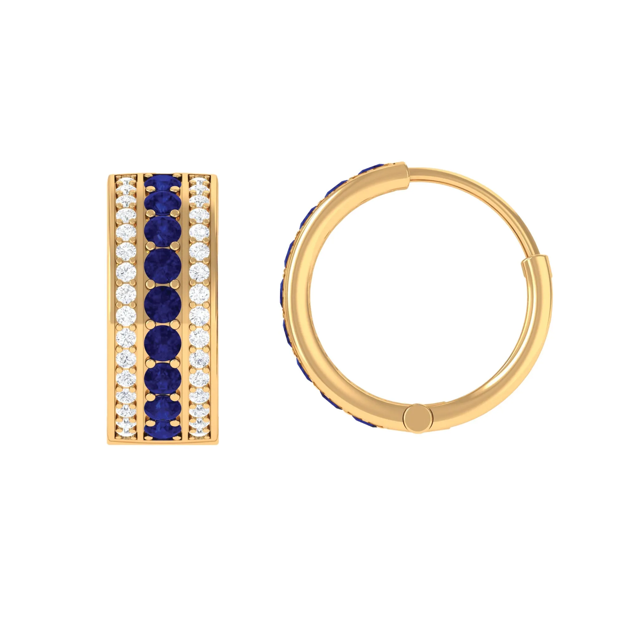 1.50 CT Created Blue Sapphire and Diamond Wide Hoop Drop Earrings