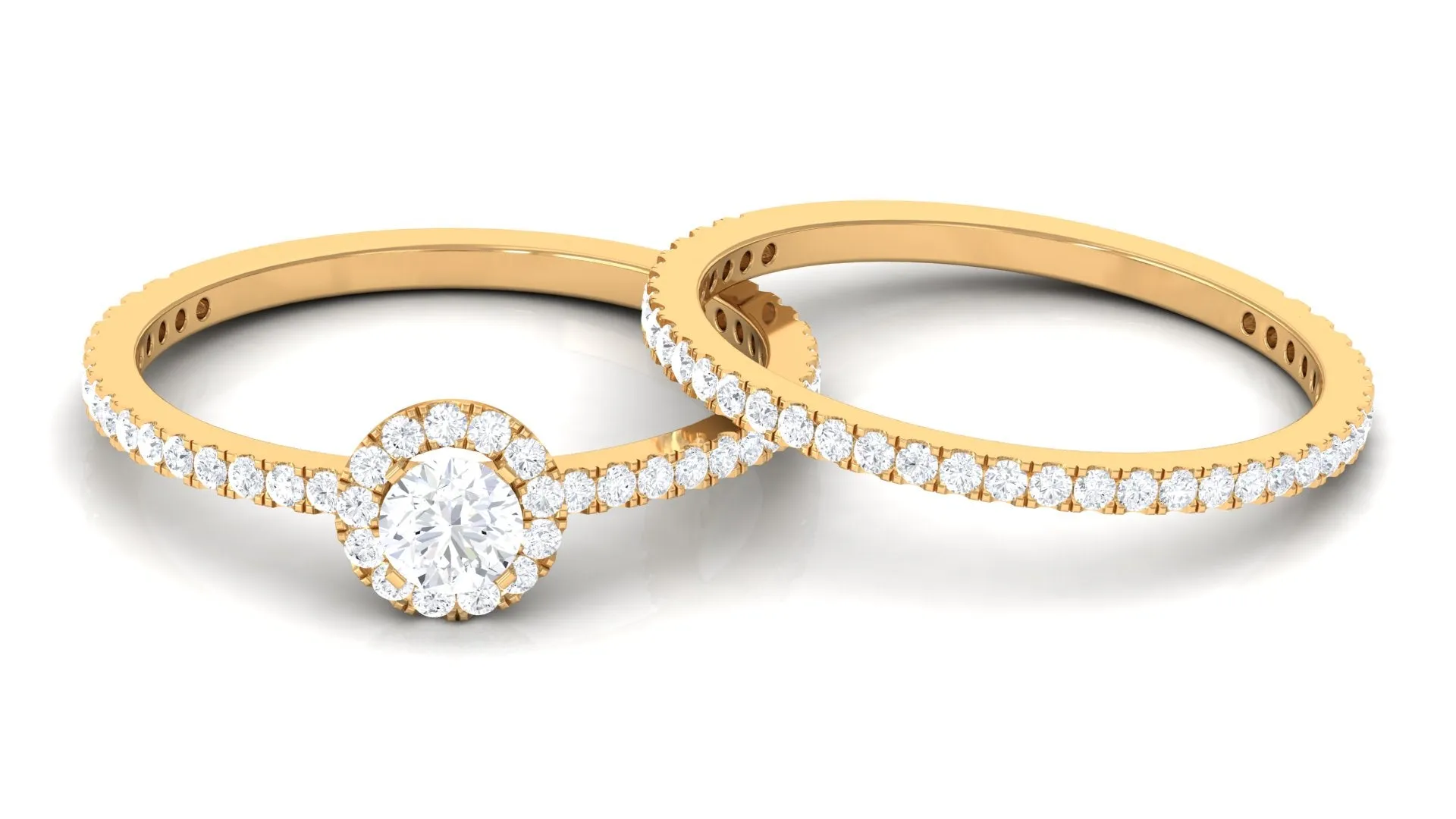 1.50 CT Minimal Moissanite Halo Bridal Ring Set