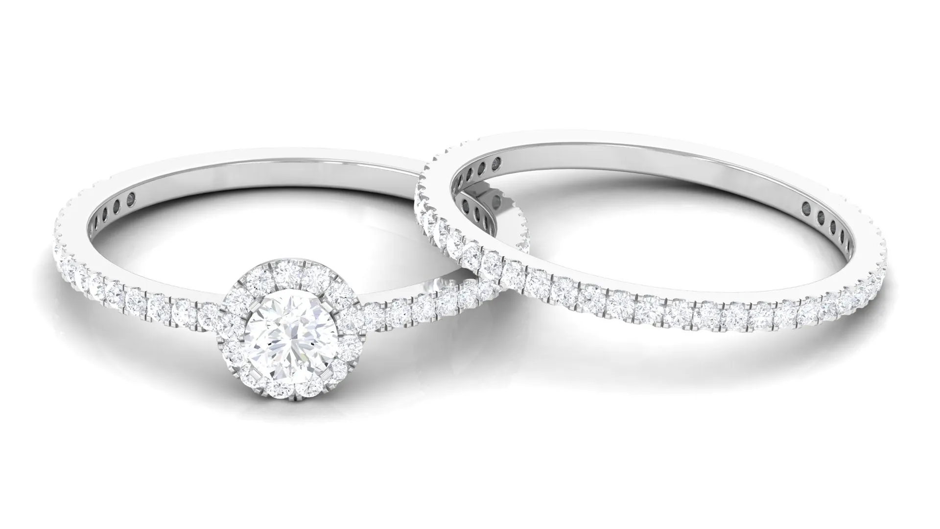 1.50 CT Minimal Moissanite Halo Bridal Ring Set