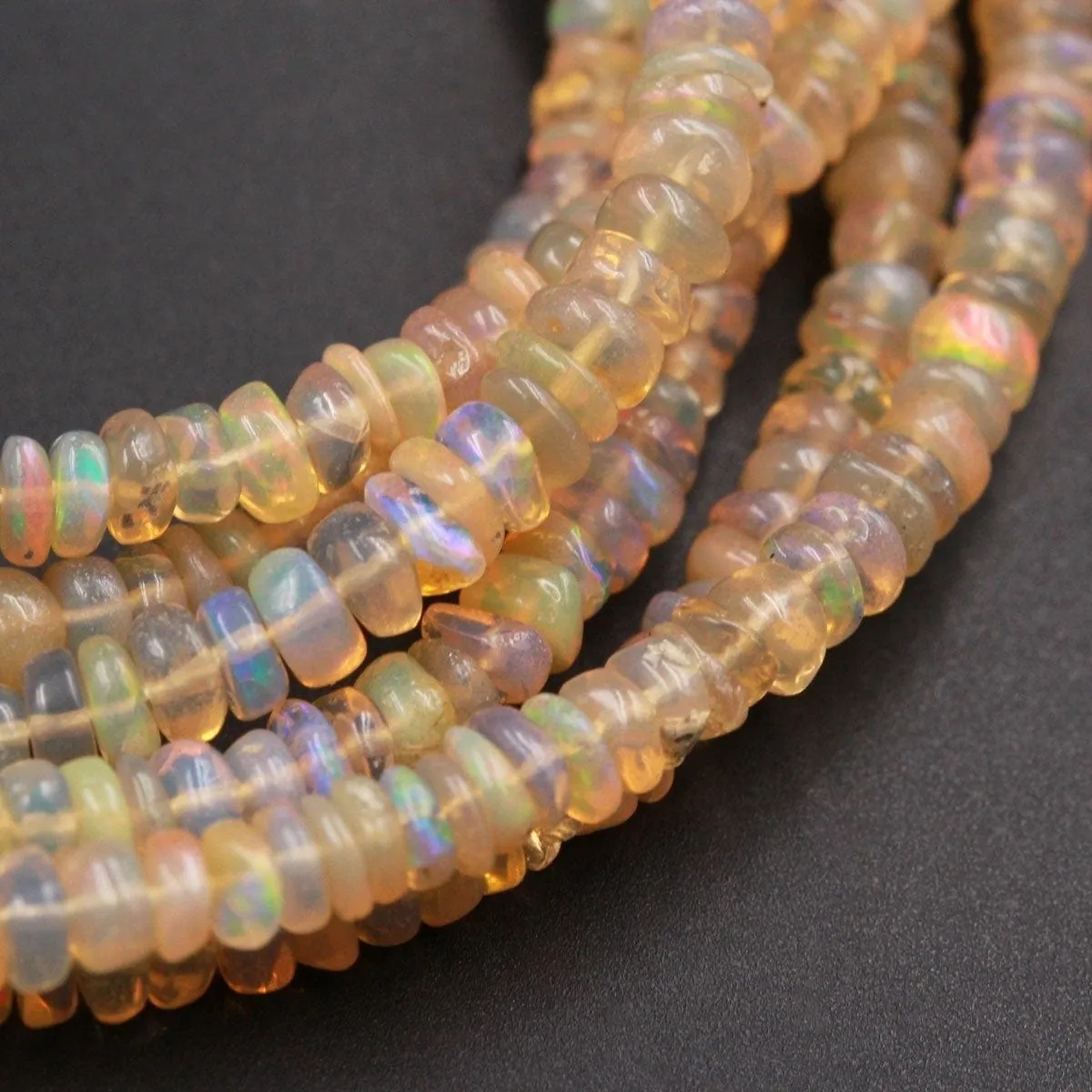 16 Inches Ethiopian Opal Beads Rondelle Graduating 3mm 4mm AAA Super Flashy Fiery Rainbow Yellow Opal Smooth Rondelle Beads 16" Strand A3