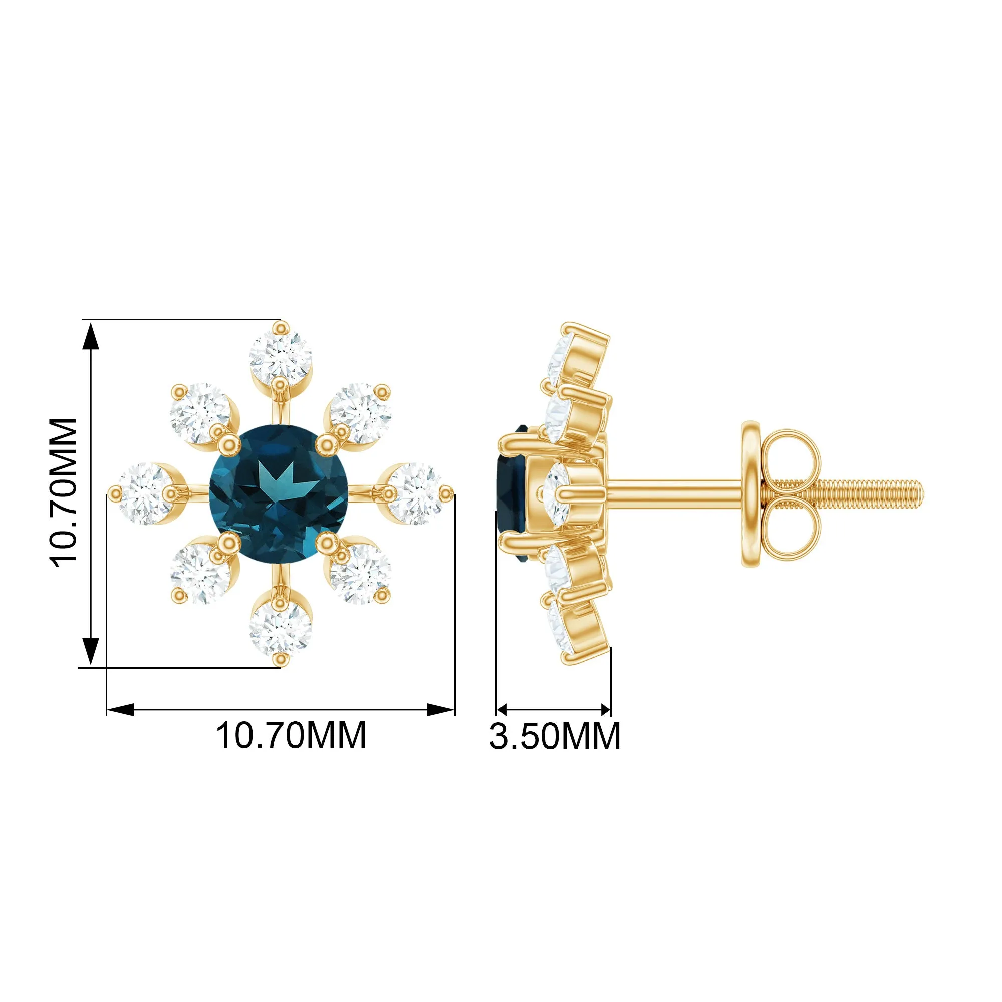 1.75 CT London Blue Topaz and Diamond Flower Stud Earrings