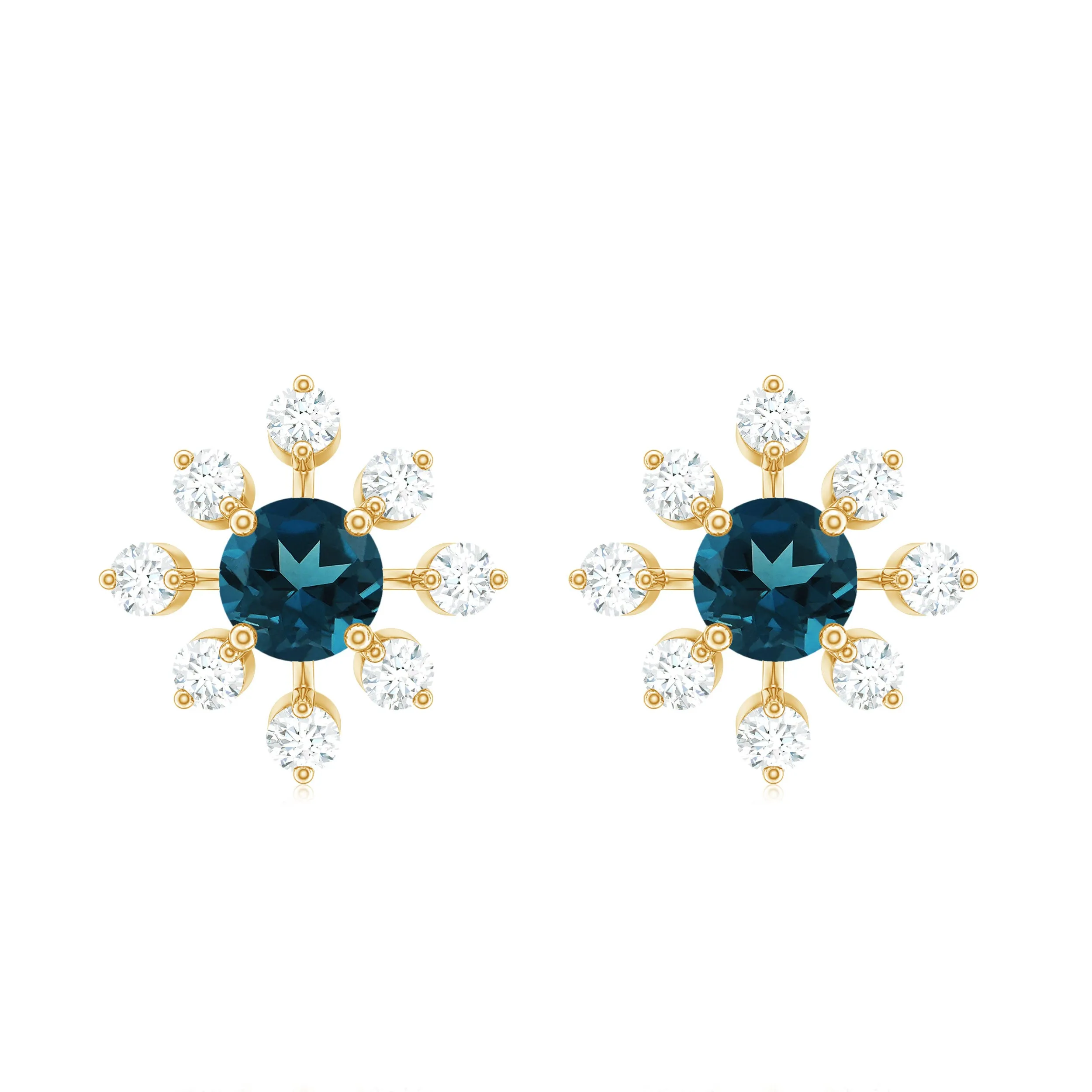 1.75 CT London Blue Topaz and Diamond Flower Stud Earrings