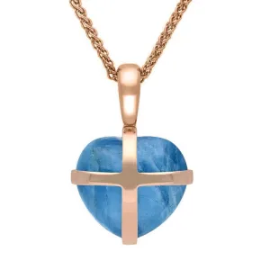 18ct Rose Gold Aquamarine Small Cross Heart Necklace