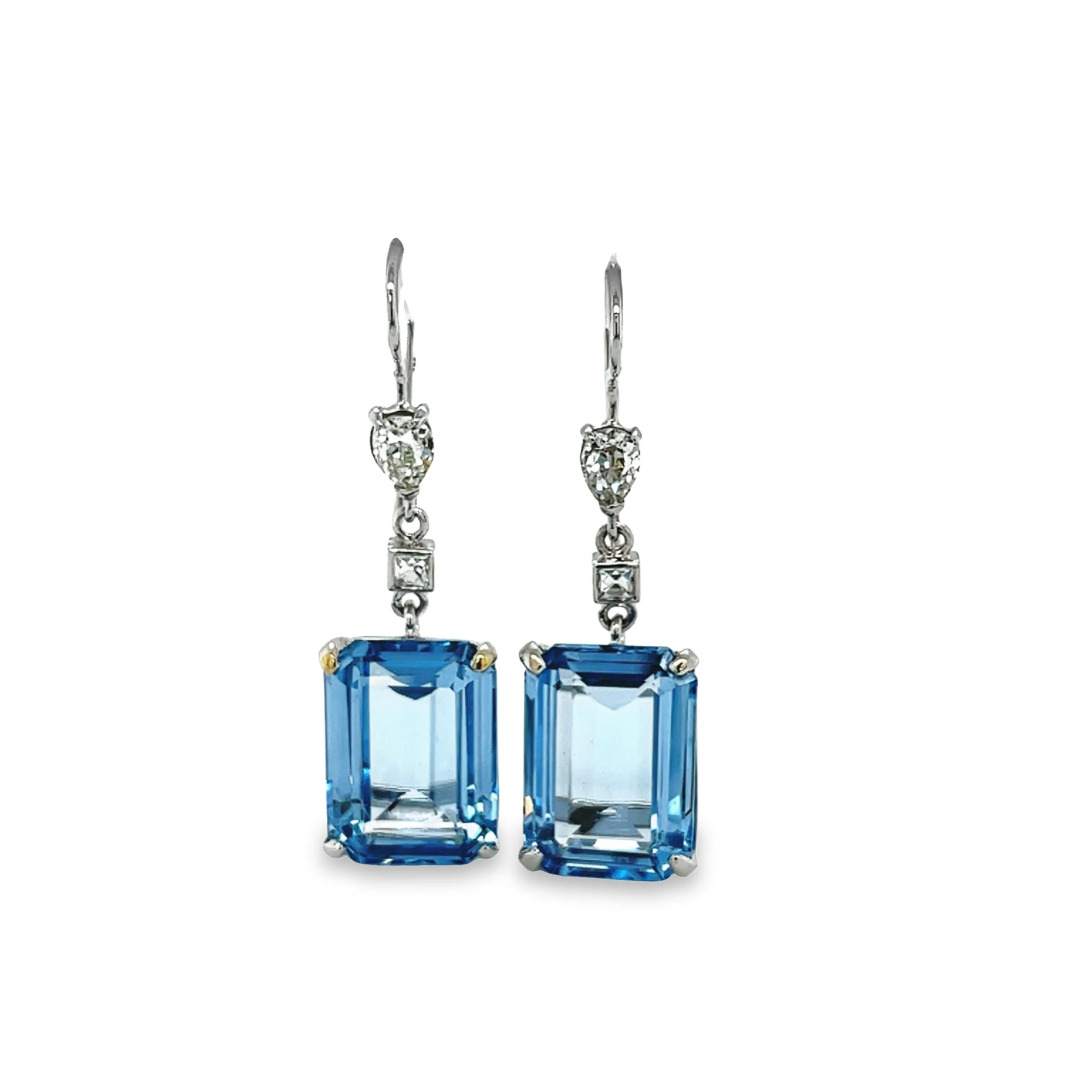 18K White Gold Emerald Cut Spinel & Diamond Drop Earrings
