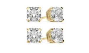 18k Yellow Gold 2Ct Cushion Cut White Sapphire Set Of Two Stud Earrings Plated