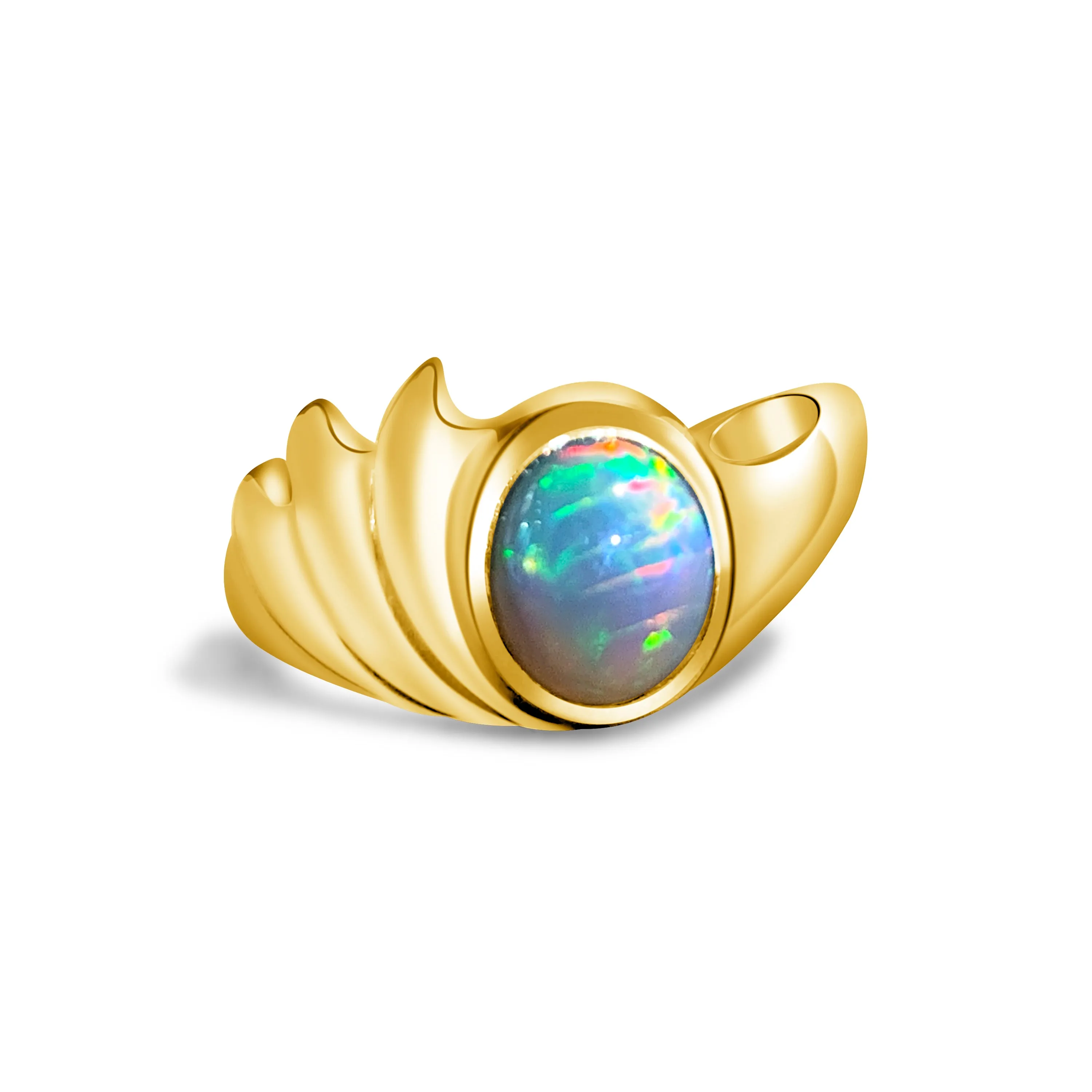 18kt Opera House design ring with Black Opal 0.9ct