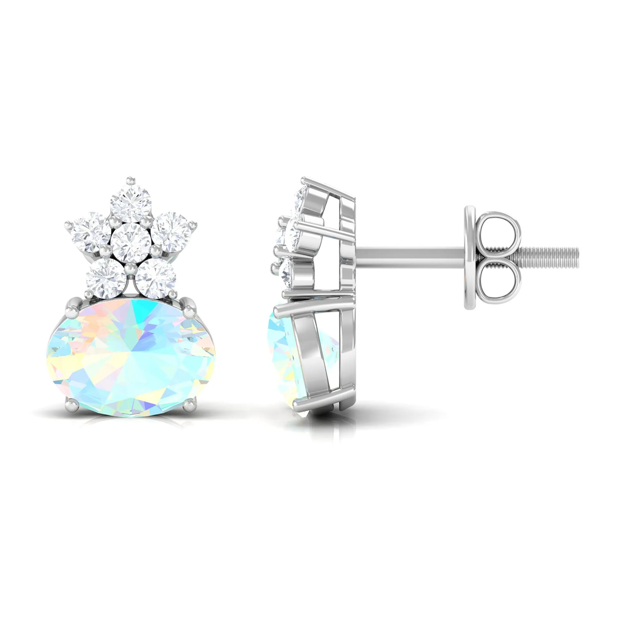 2.25 CT Oval Ethiopian Opal Minimal Stud Earrings with Floral Diamond Accent