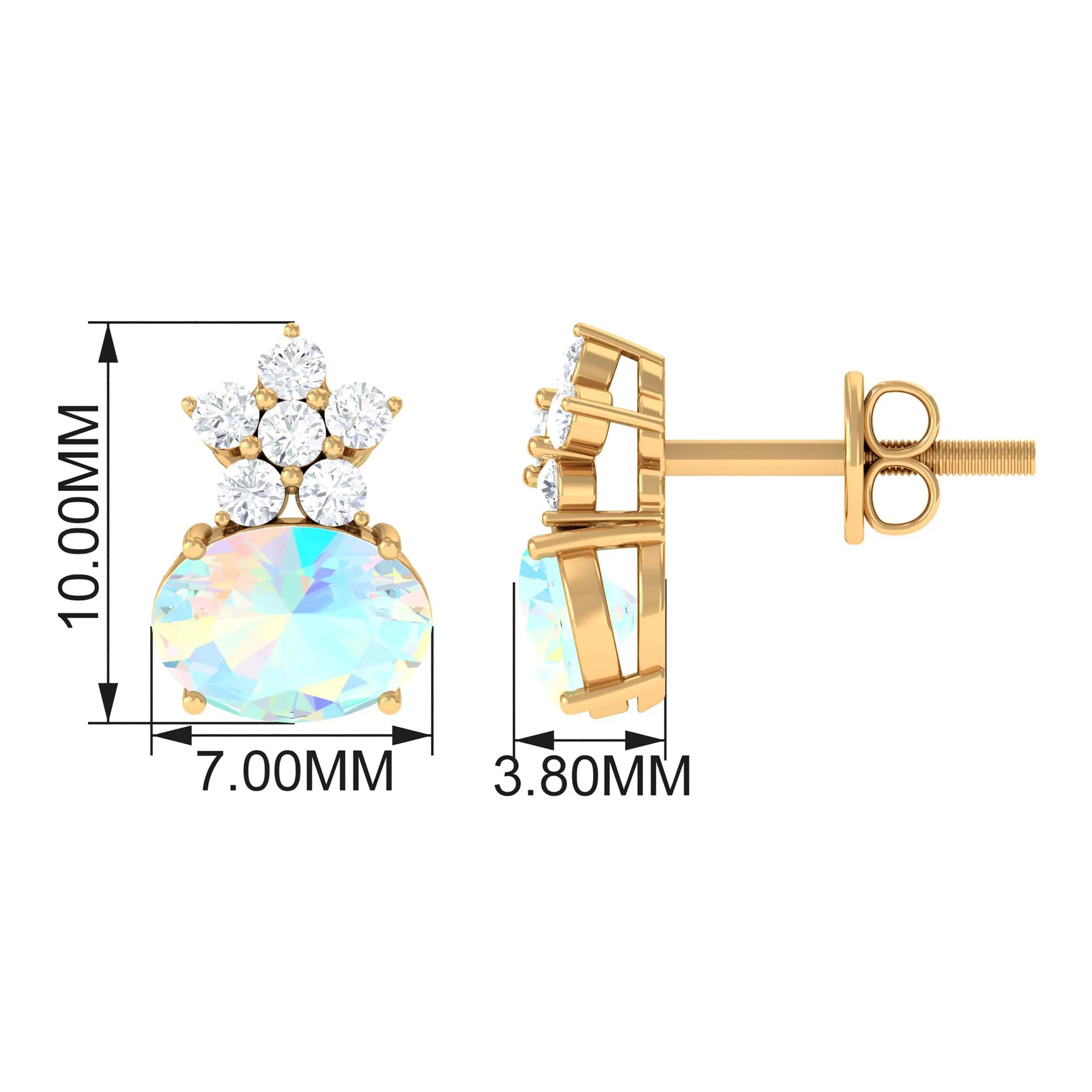 2.25 CT Oval Ethiopian Opal Minimal Stud Earrings with Floral Diamond Accent