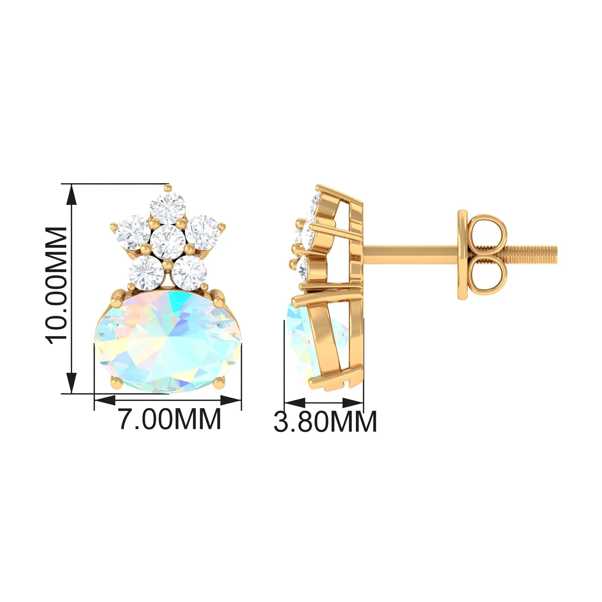 2.25 CT Oval Ethiopian Opal Minimal Stud Earrings with Floral Diamond Accent