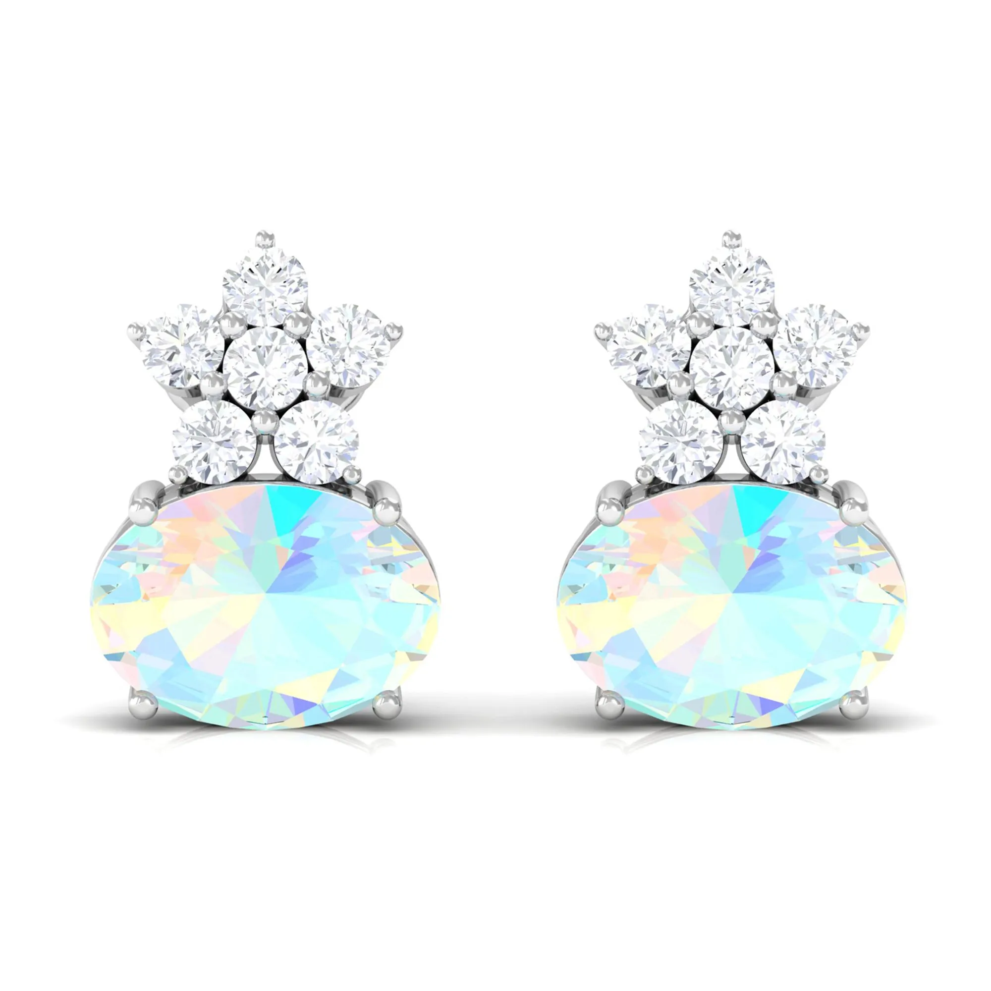 2.25 CT Oval Ethiopian Opal Minimal Stud Earrings with Floral Diamond Accent
