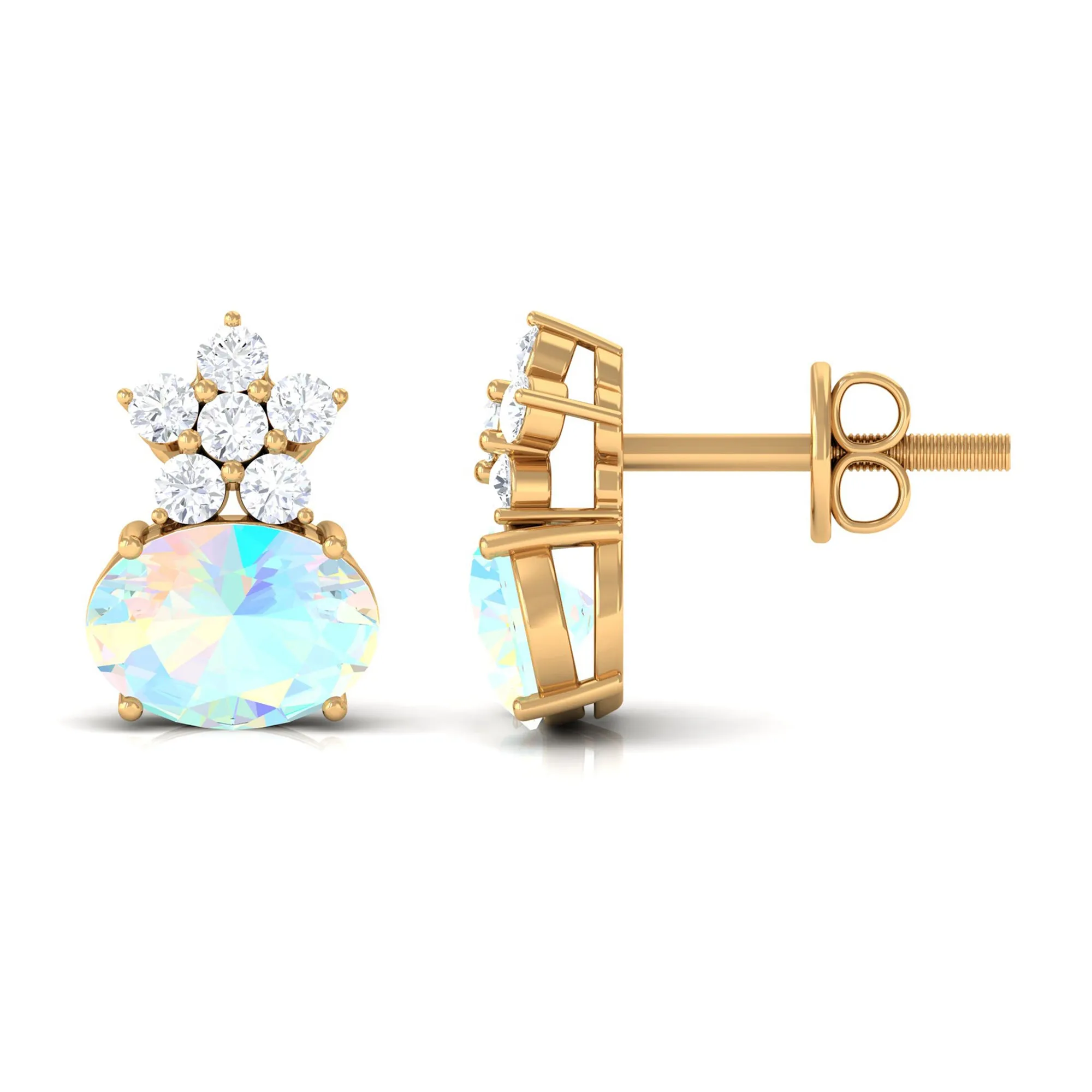 2.25 CT Oval Ethiopian Opal Minimal Stud Earrings with Floral Diamond Accent