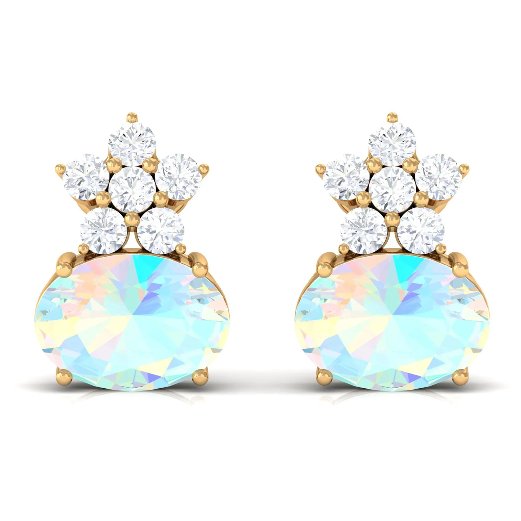 2.25 CT Oval Ethiopian Opal Minimal Stud Earrings with Floral Diamond Accent