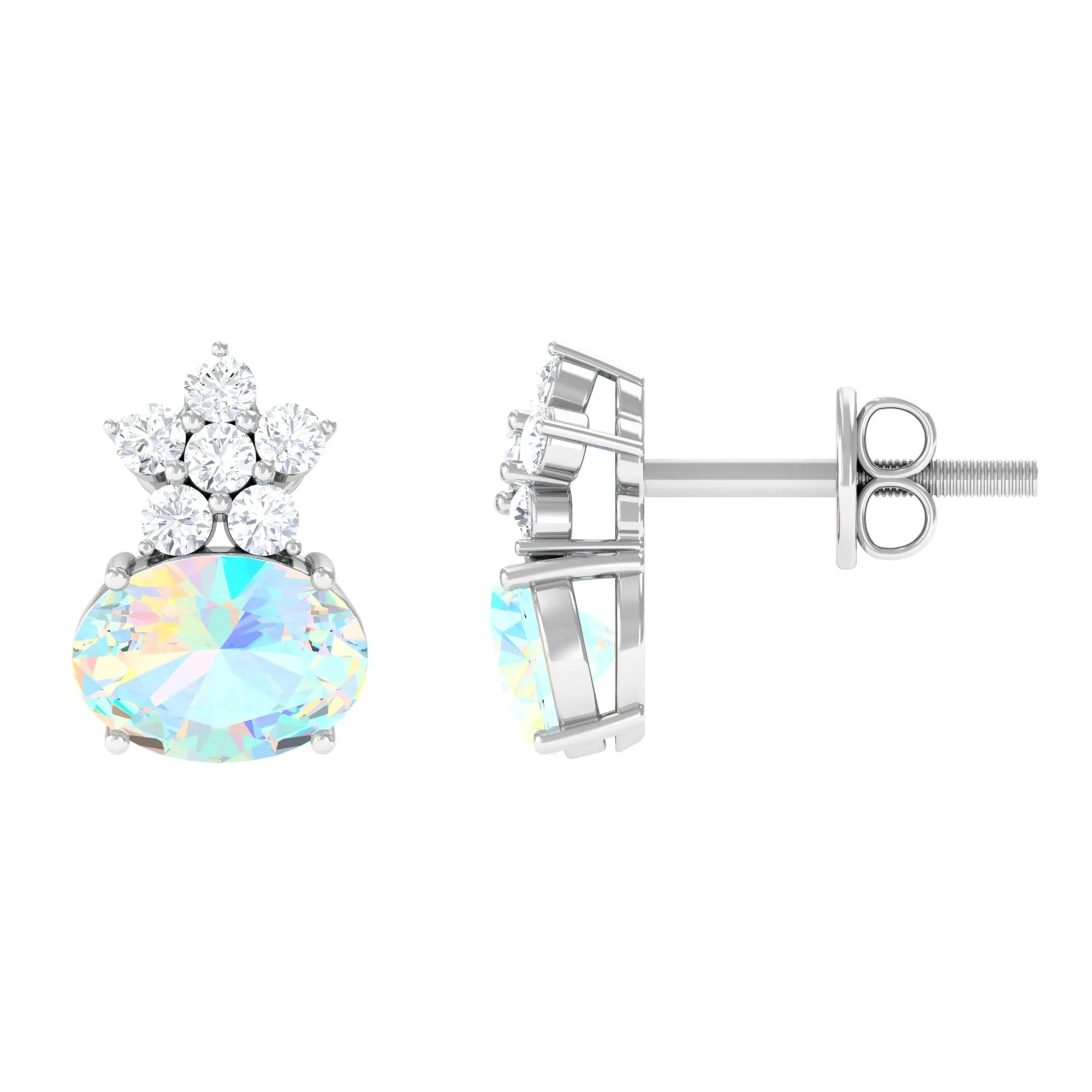 2.25 CT Oval Ethiopian Opal Minimal Stud Earrings with Floral Diamond Accent