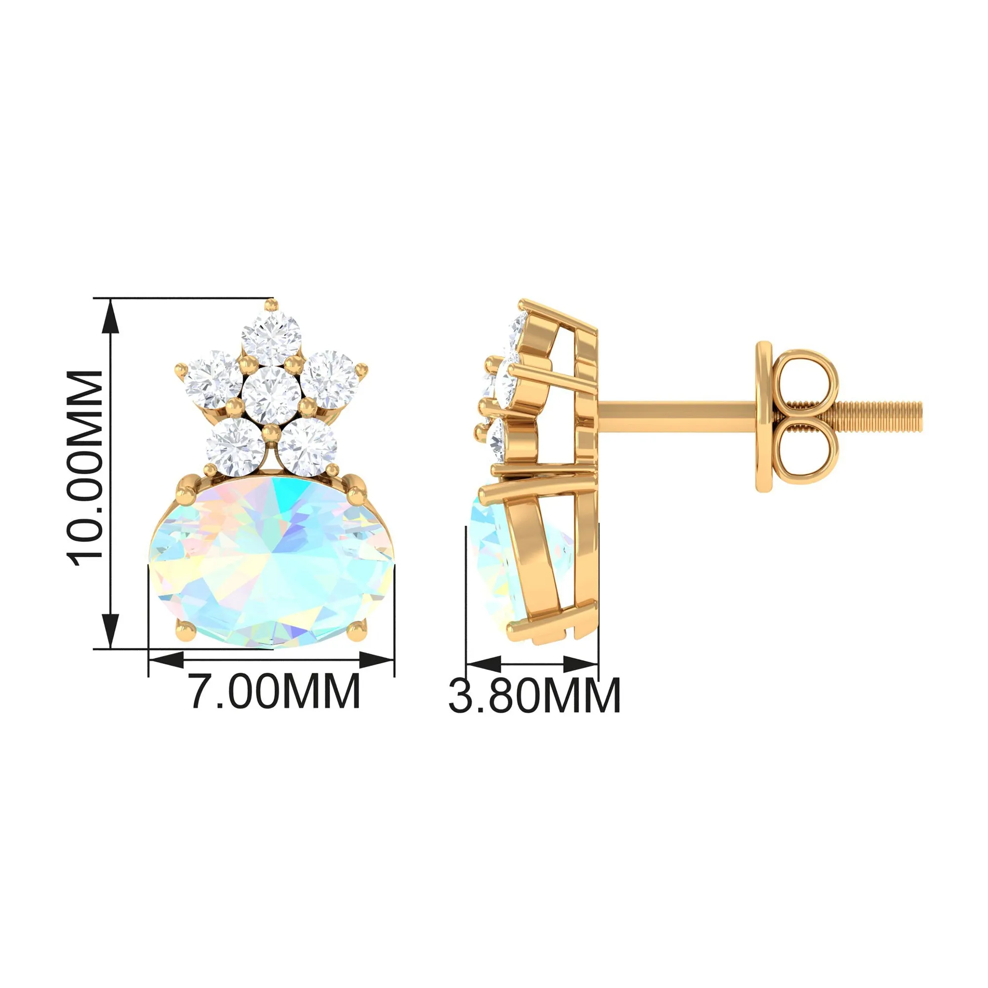 2.25 CT Oval Ethiopian Opal Minimal Stud Earrings with Floral Diamond Accent