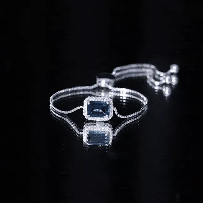 2.50 CT Octagon Cut London Blue Topaz and Diamond Bolo Chain Bracelet
