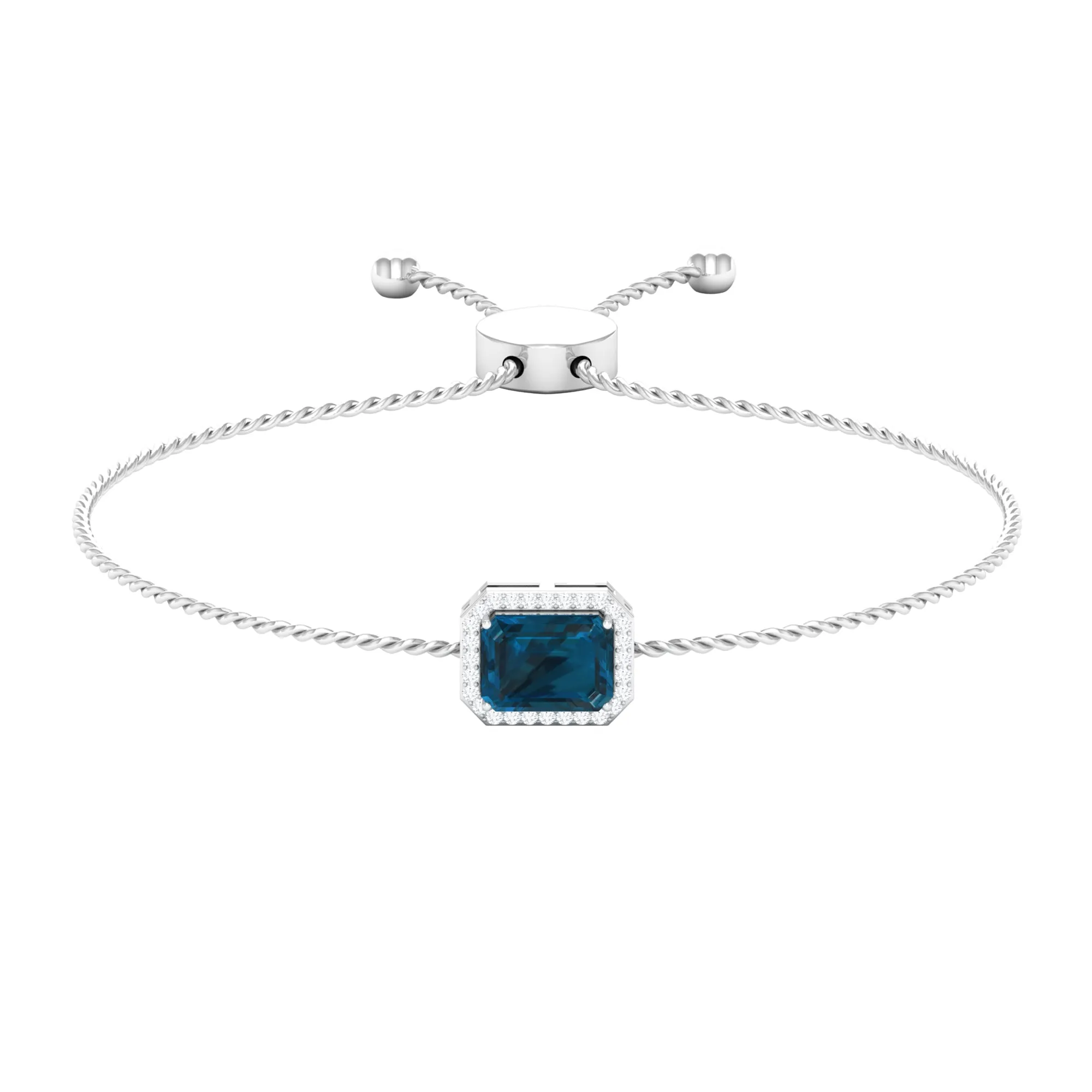2.50 CT Octagon Cut London Blue Topaz and Diamond Bolo Chain Bracelet