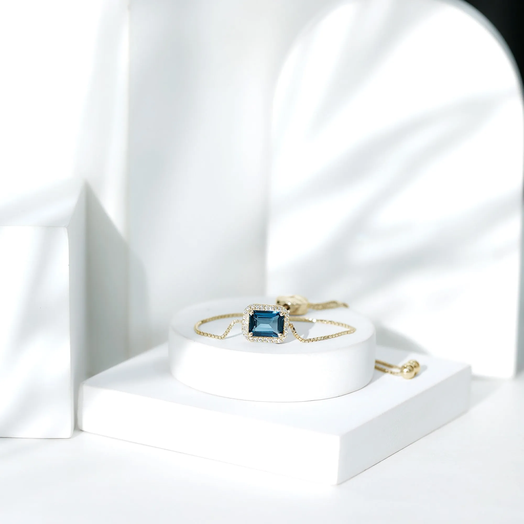2.50 CT Octagon Cut London Blue Topaz and Diamond Bolo Chain Bracelet