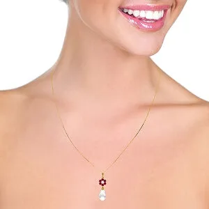 2.78 Carat 14K Solid Yellow Gold Necklace Ruby, White Topaz Diamond