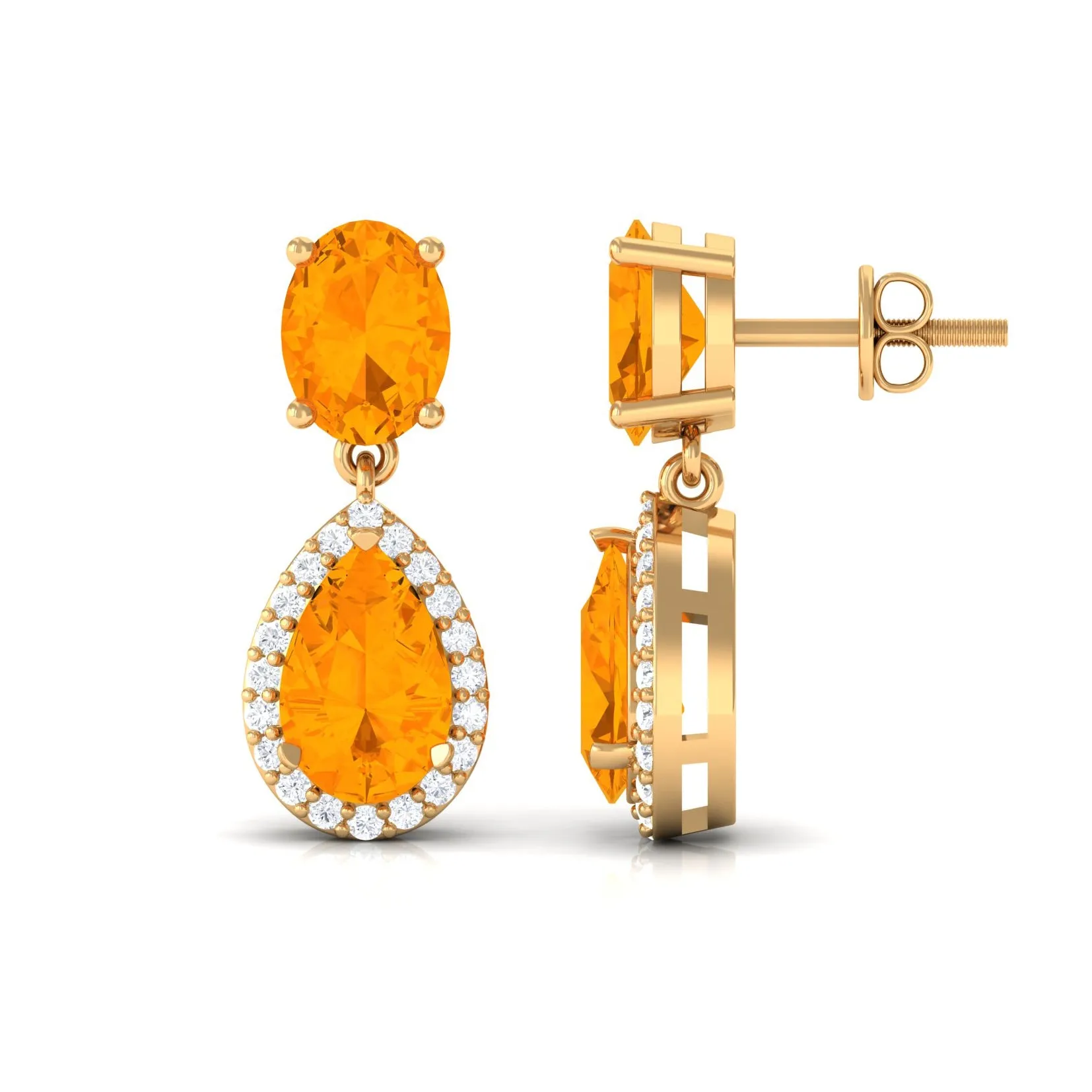 3 CT Classic Fire Opal Dangle Earrings with Diamond