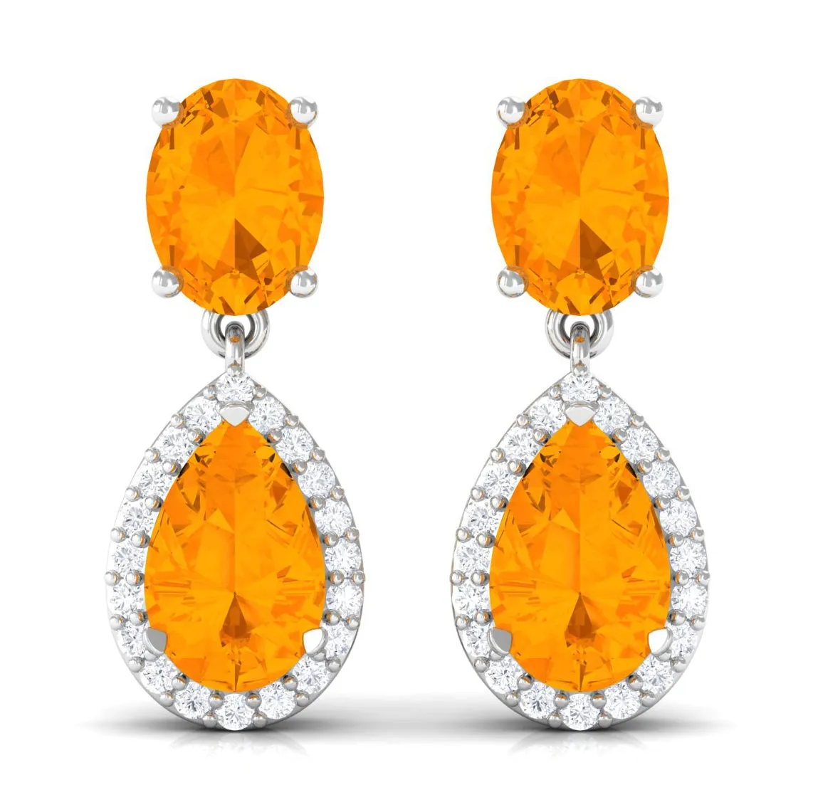 3 CT Classic Fire Opal Dangle Earrings with Diamond