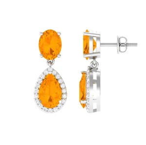 3 CT Classic Fire Opal Dangle Earrings with Diamond