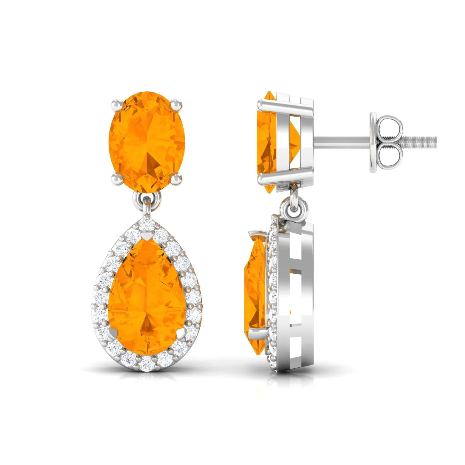 3 CT Classic Fire Opal Dangle Earrings with Diamond