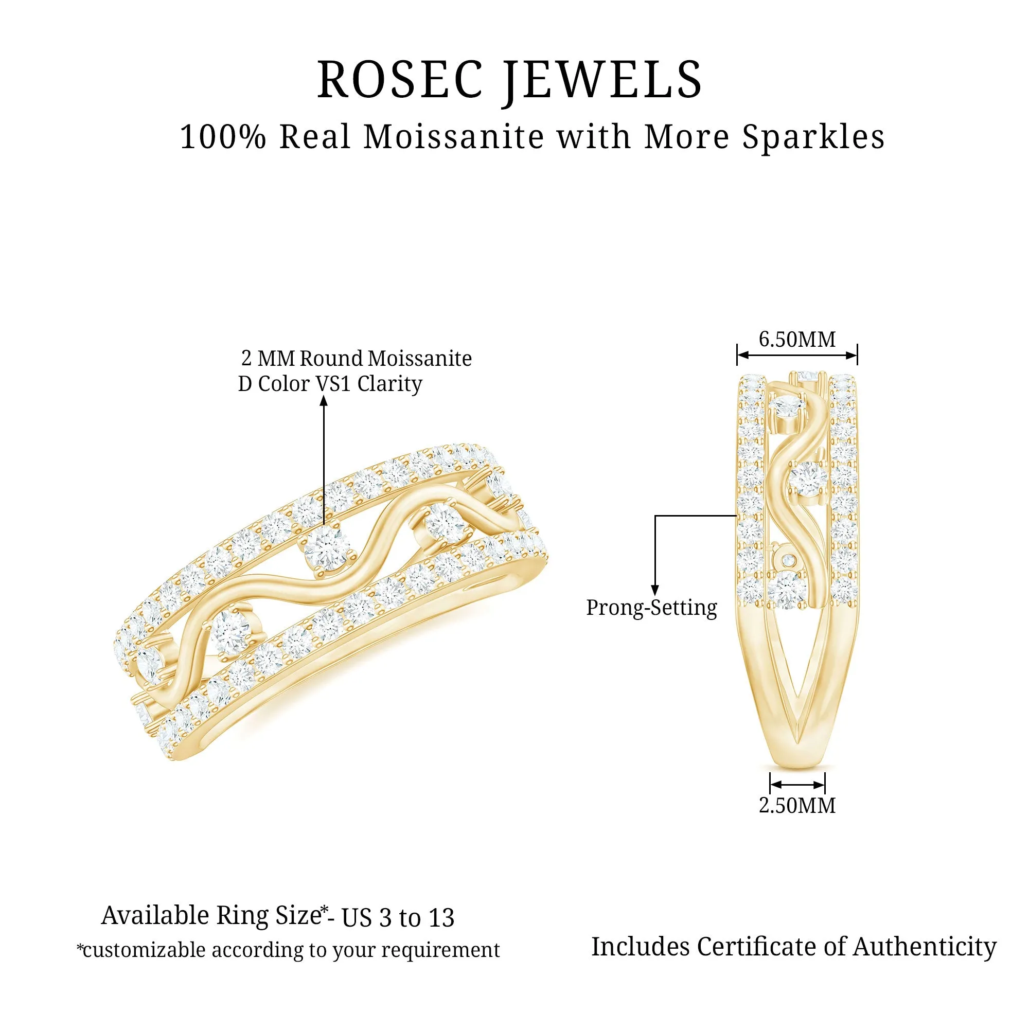 3/4 CT Moissanite Wavy Wedding Ring