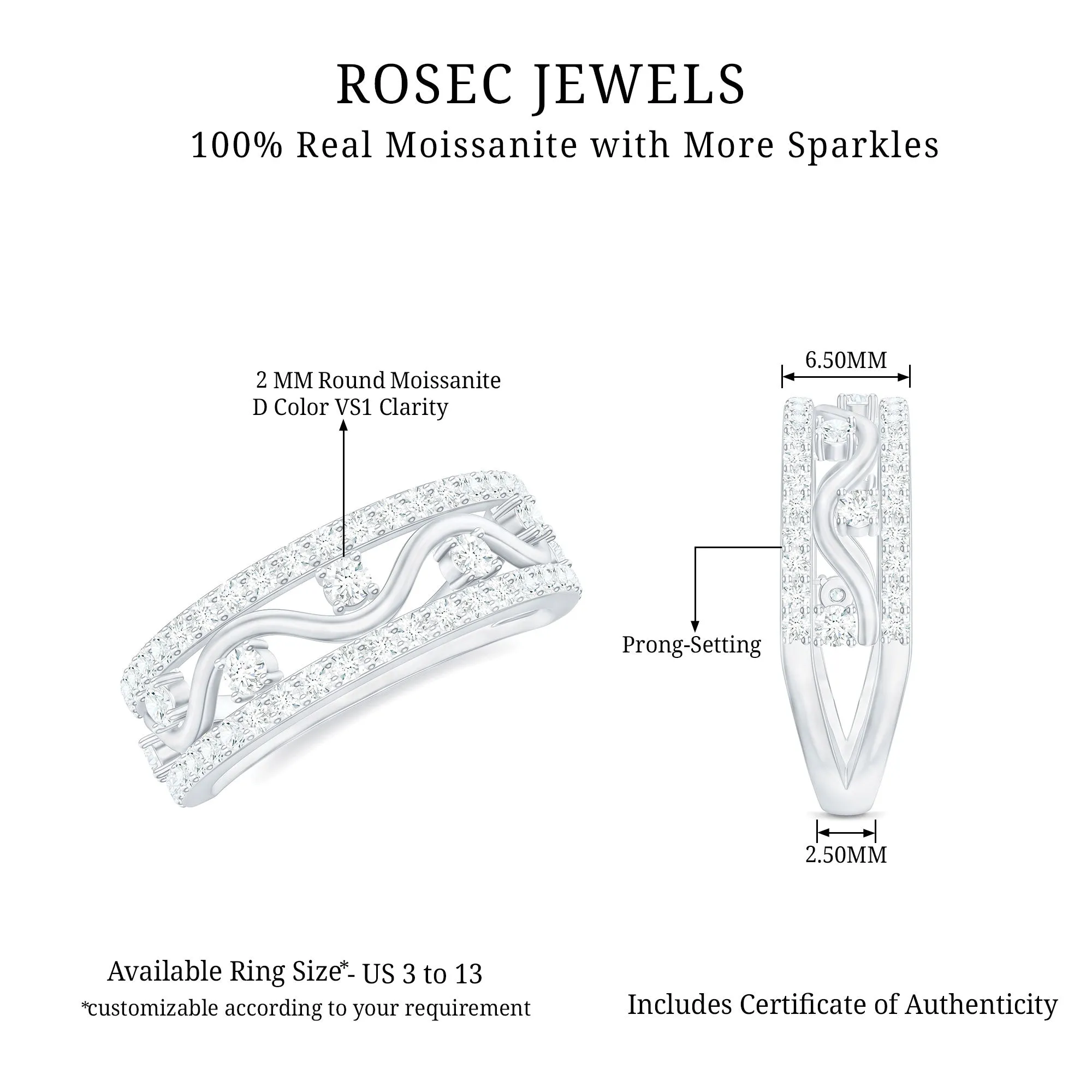 3/4 CT Moissanite Wavy Wedding Ring