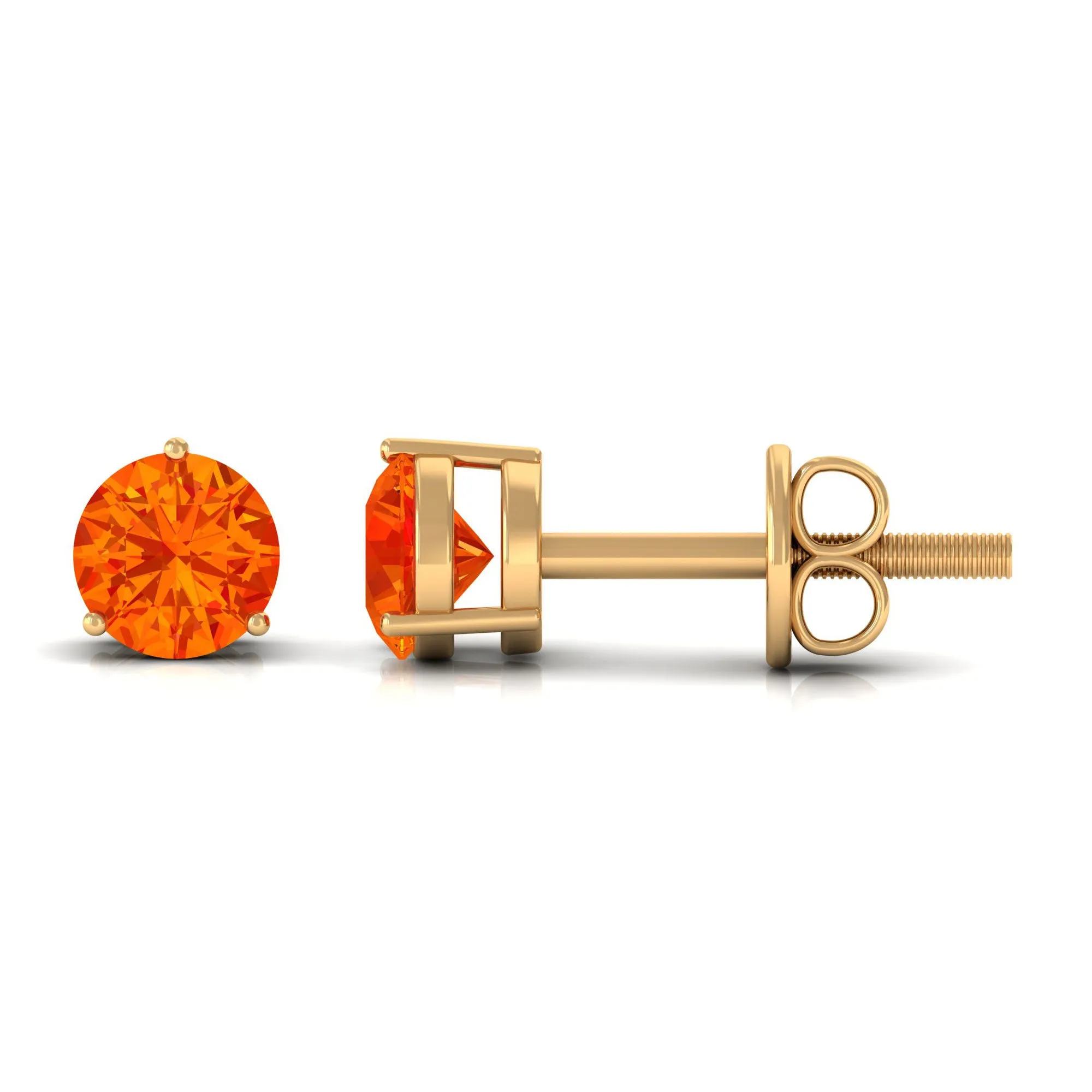 4 MM Round Cut Genuine Orange Sapphire Minimal Solitaire Stud Earrings for Women