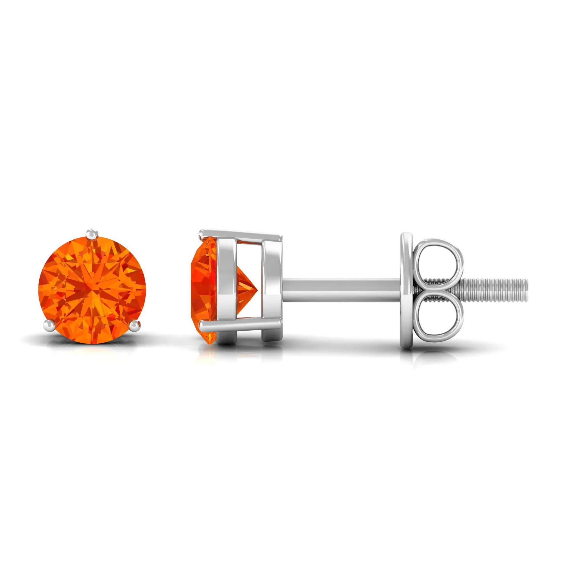 4 MM Round Cut Genuine Orange Sapphire Minimal Solitaire Stud Earrings for Women